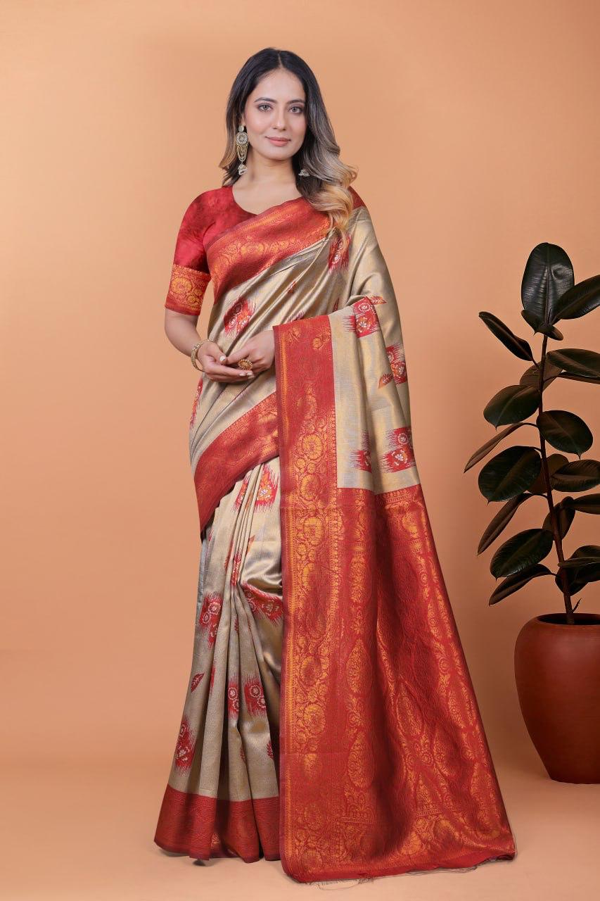 Elegant Banarasi Silk Saree with Rich Zari Work and Contrast Blouse Piece