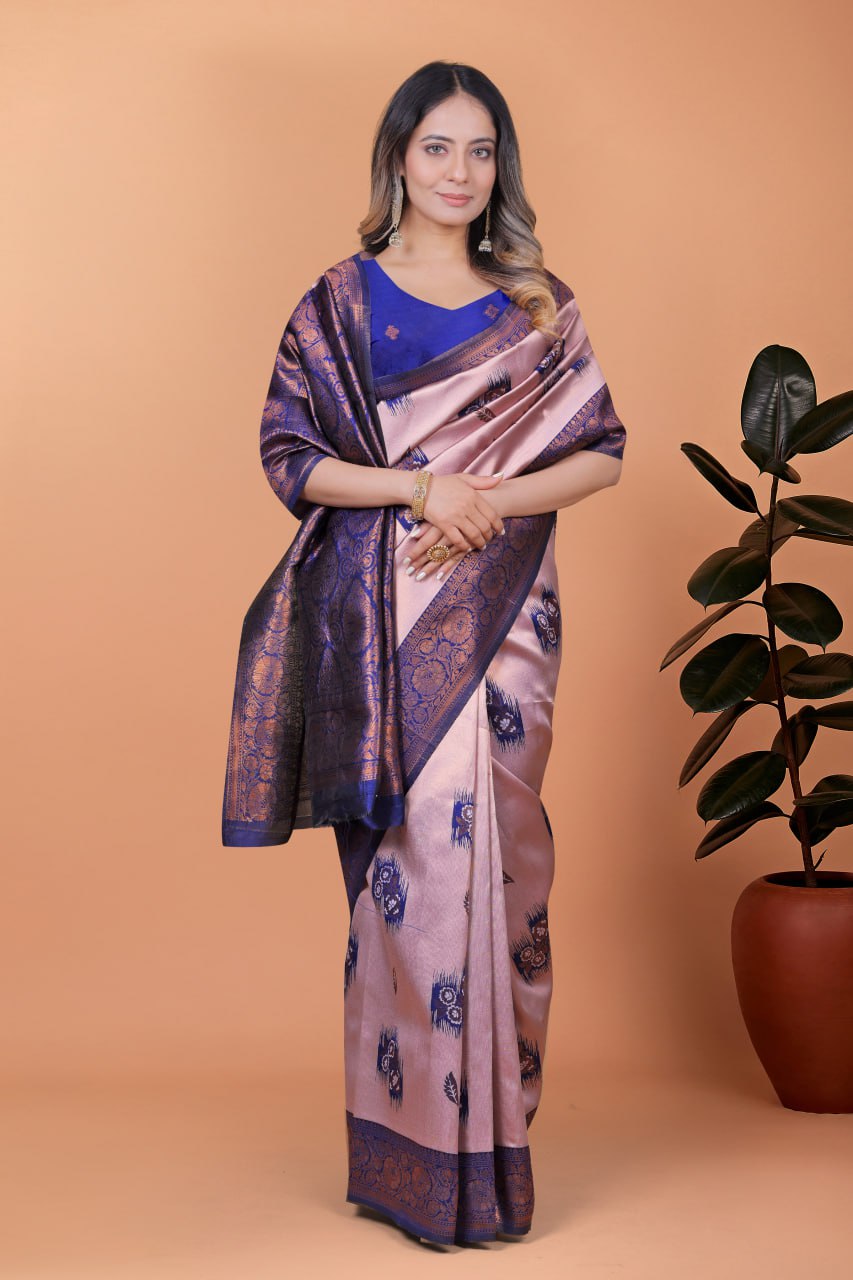 Lavender & Royal Blue Banarasi Silk Saree with Zari Embroidery
