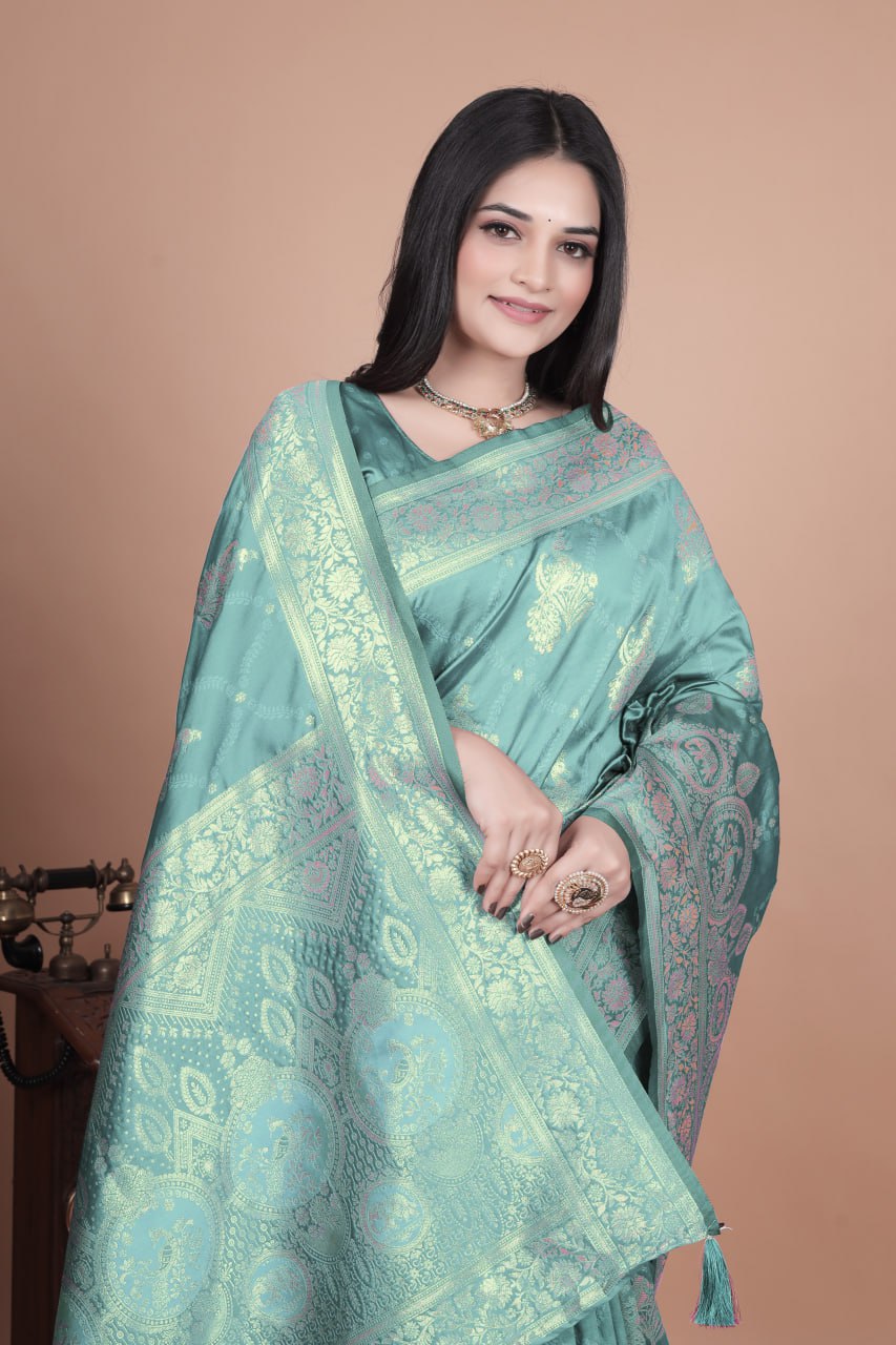 Teal Banarasi Silk Saree with Golden Zari Weaving