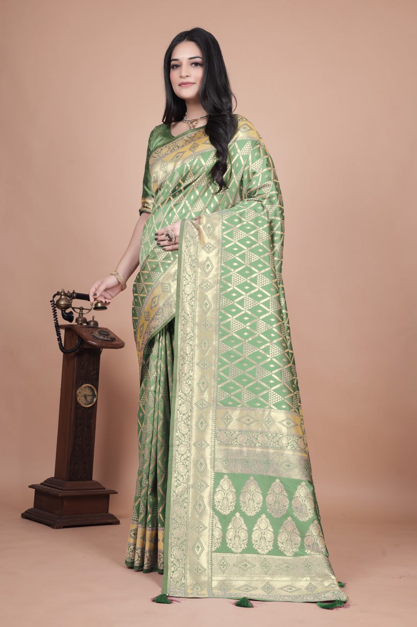 Emerald Green Banarasi Silk Saree with Silver Zari Detailing