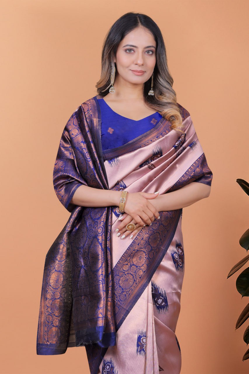 Lavender & Royal Blue Banarasi Silk Saree with Zari Embroidery