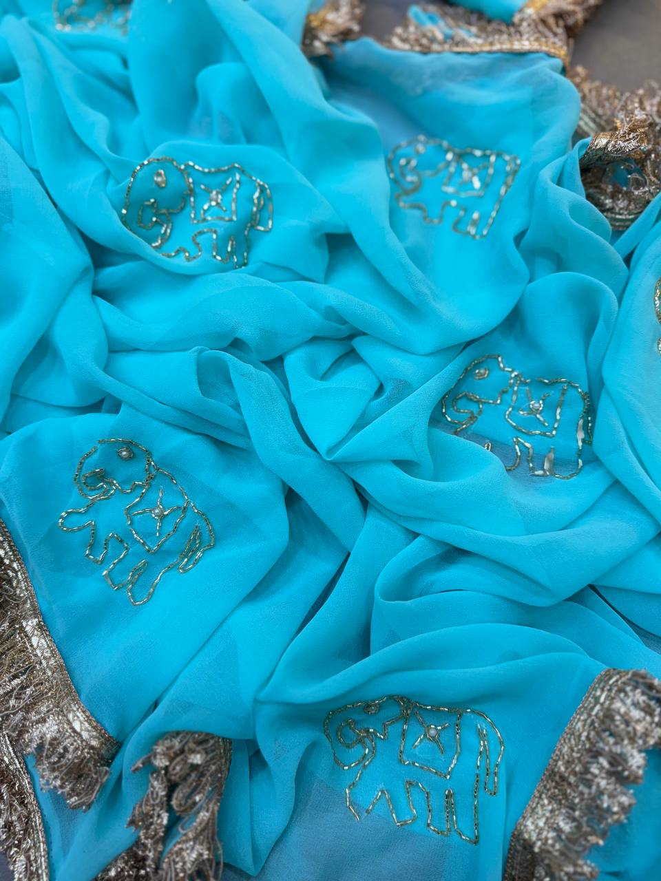 SUPER RICH HANDWORK SAREE WITH FRILL LACE