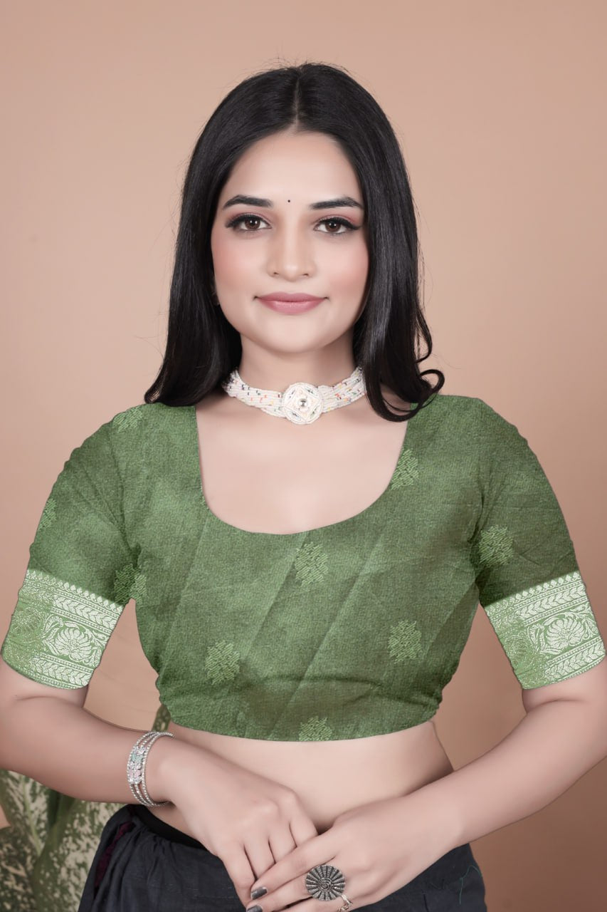 Pista Green Banarasi Silk Saree with Silver Zari Butti and Ornate Pallu