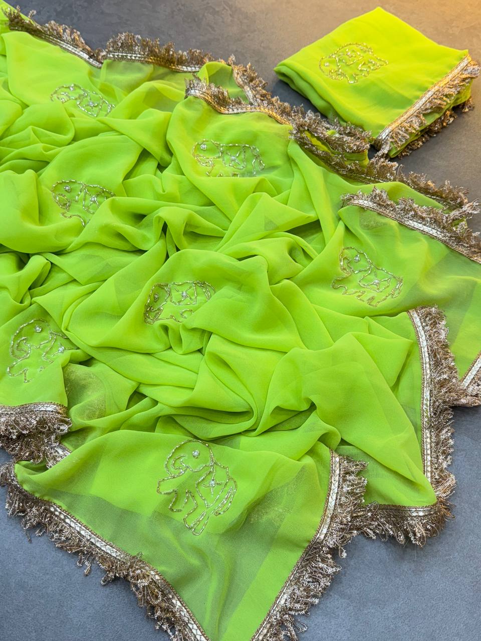 SUPER RICH HANDWORK SAREE WITH FRILL LACE