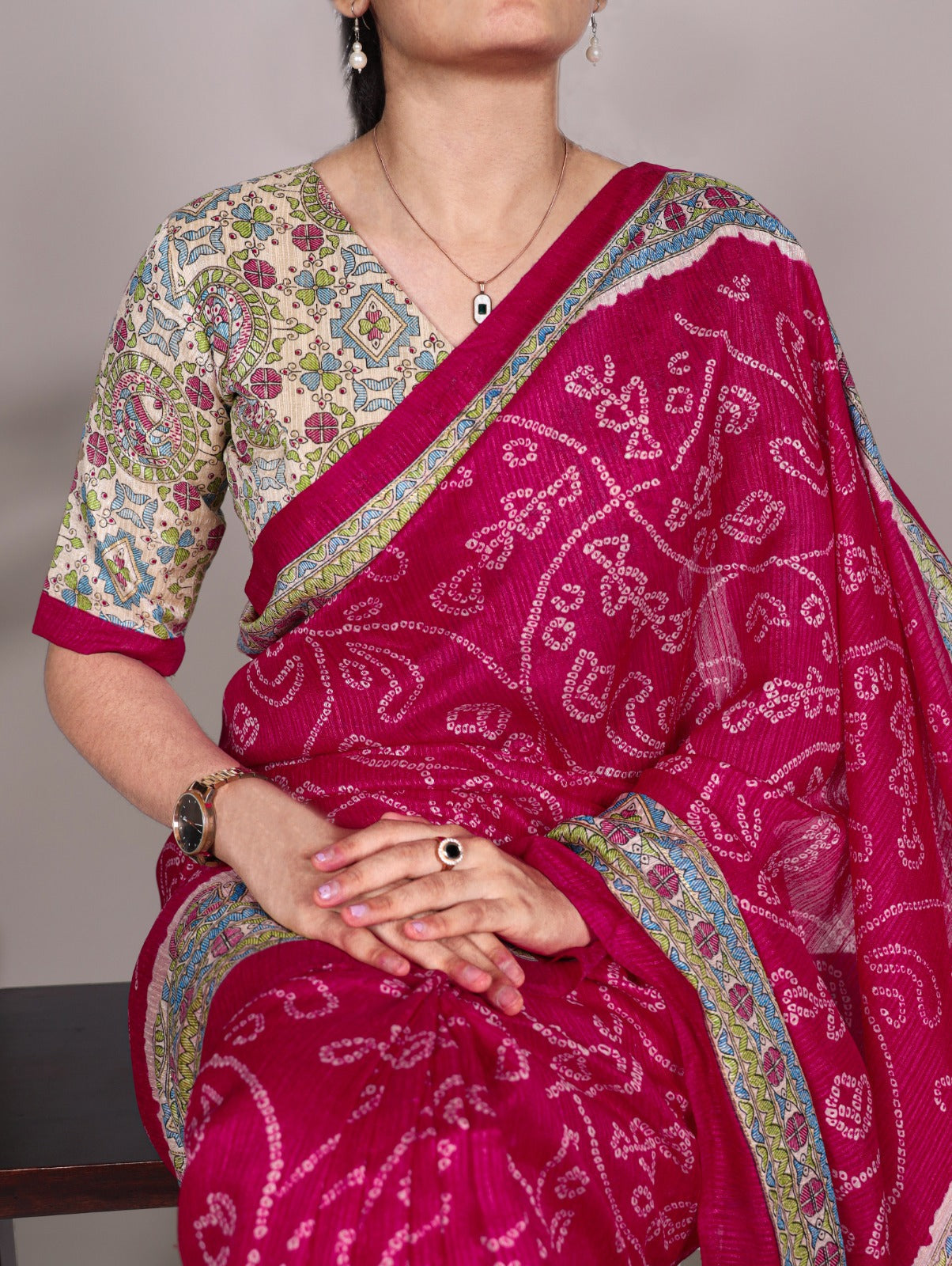 Fusion Of Madhubani and Bandhej Saree