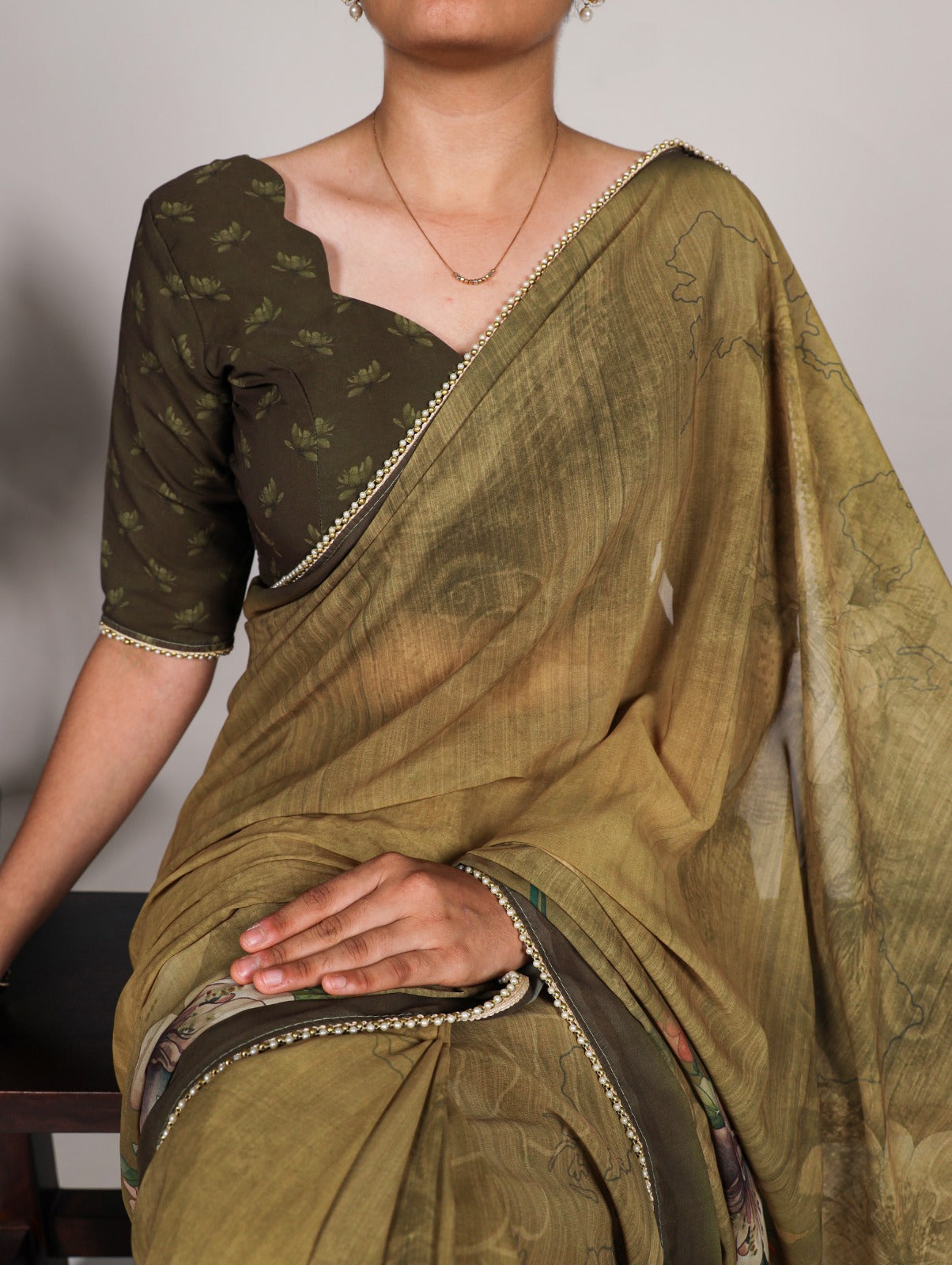 Georgette Floral Print With Lace Border Saree