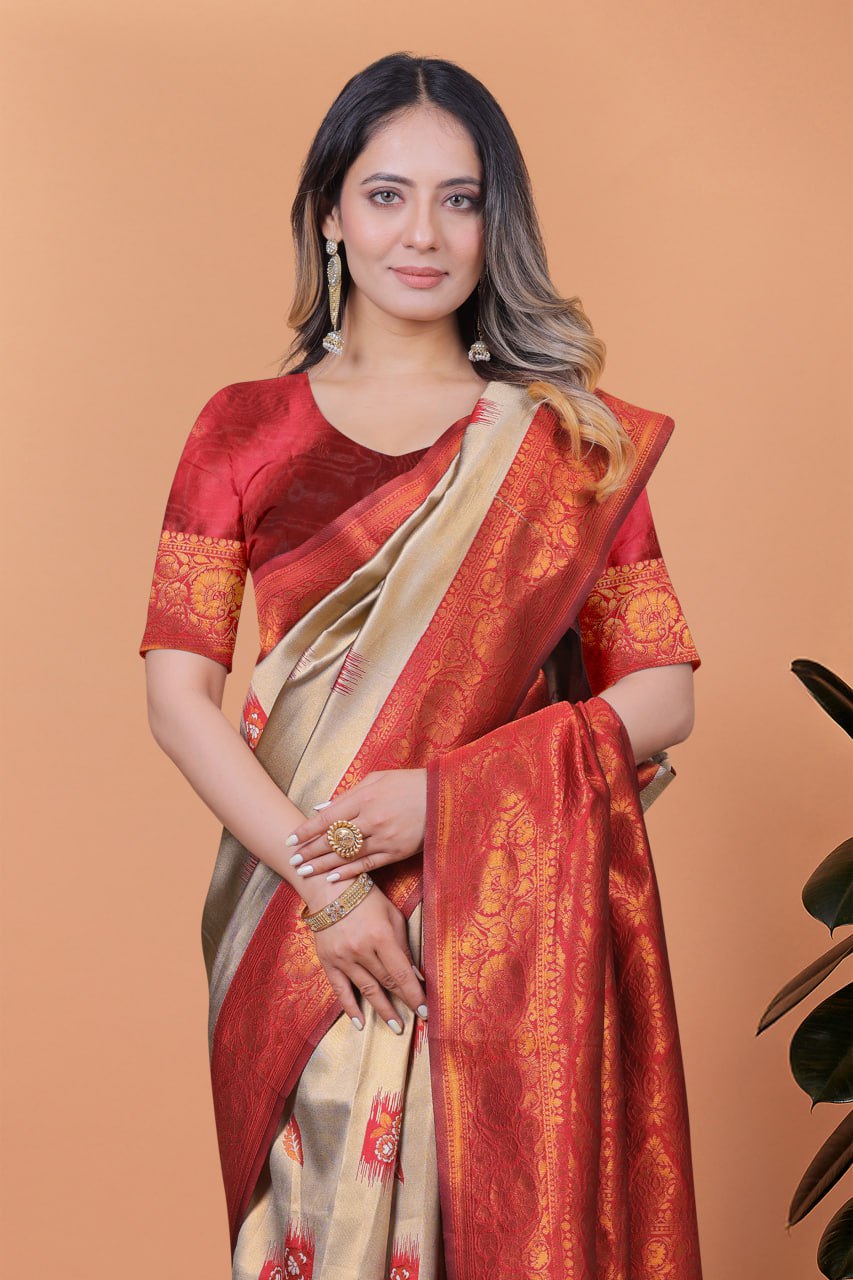 Elegant Banarasi Silk Saree with Rich Zari Work and Contrast Blouse Piece