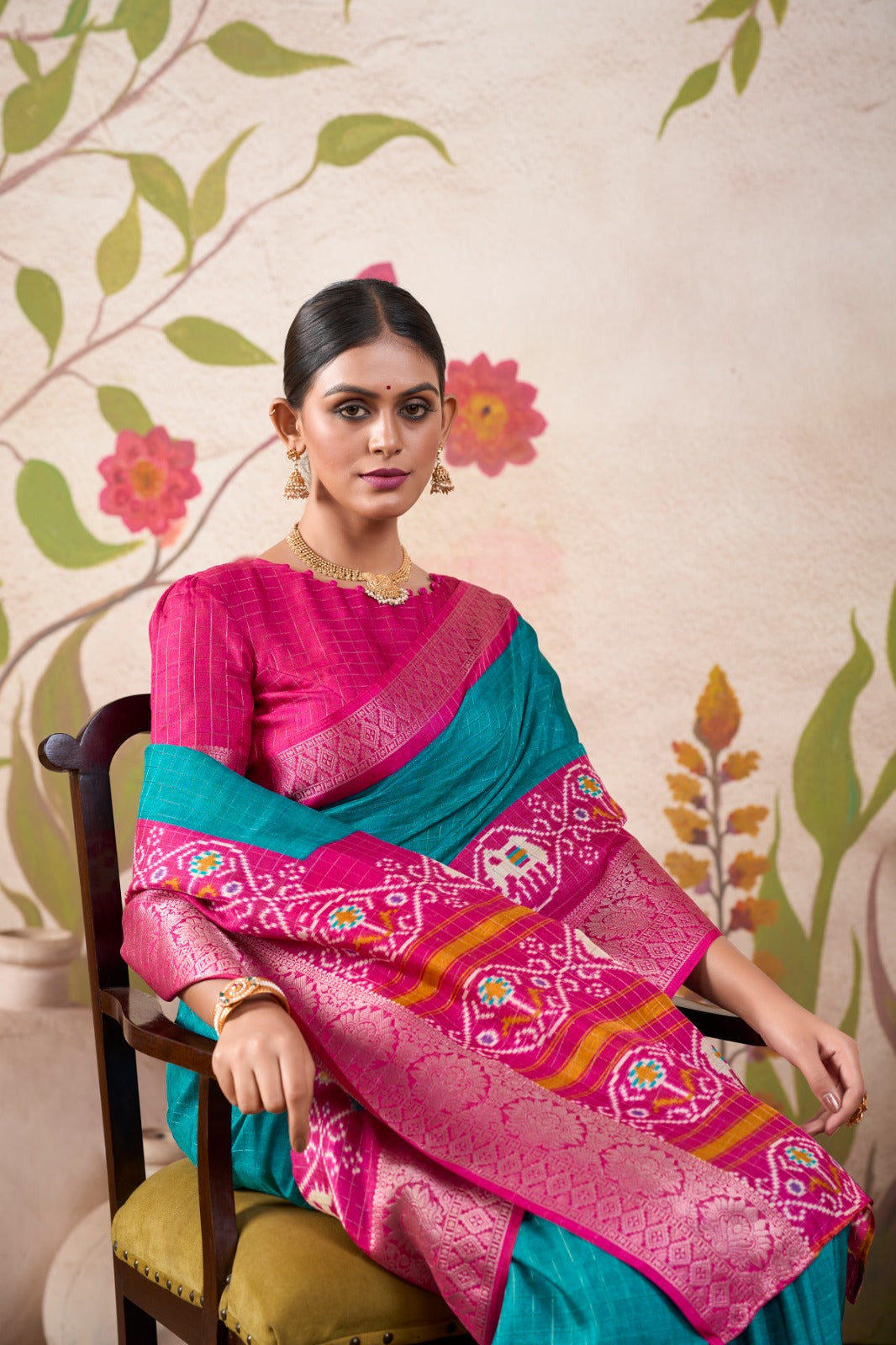 Tussar Chex Patola Print With Weaving Work BorderSaree