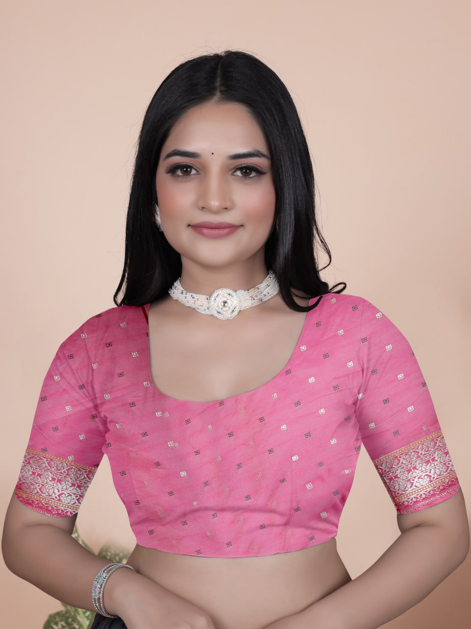 Orange and Pink Banarasi Silk Saree with Silver Zari Work