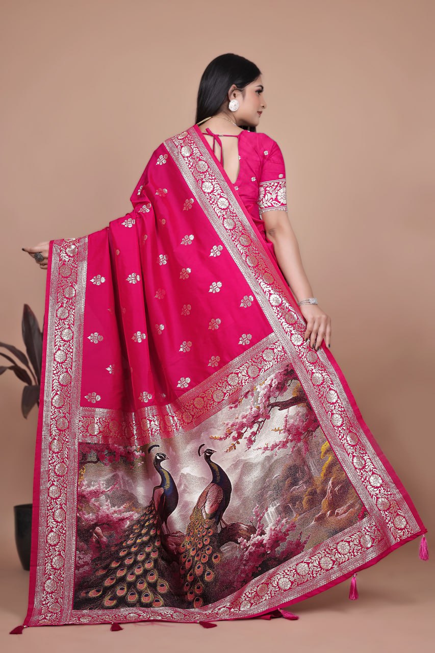 Majestic Magenta Silk Saree with Peacock Pallu