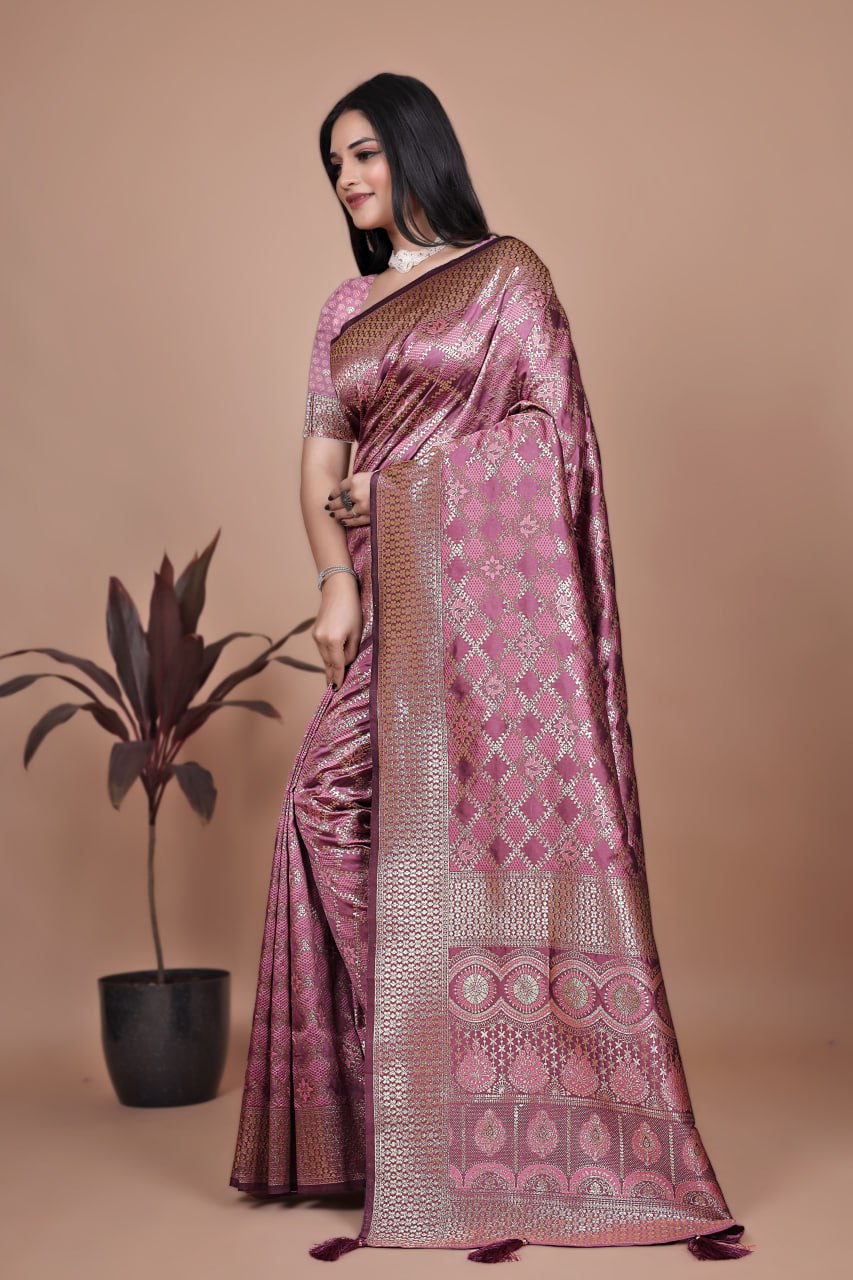 Mauve Pink Banarasi Silk Saree