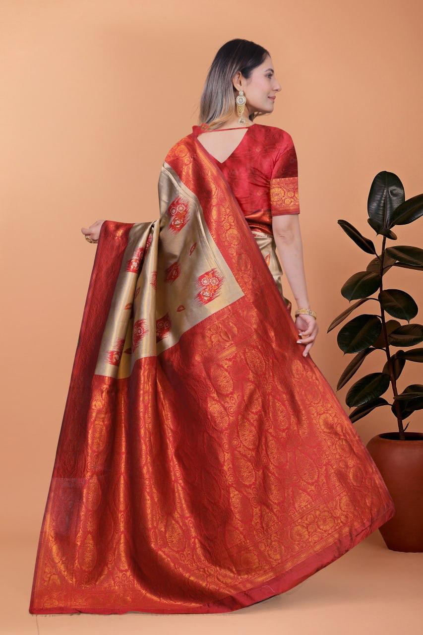 Elegant Banarasi Silk Saree with Rich Zari Work and Contrast Blouse Piece