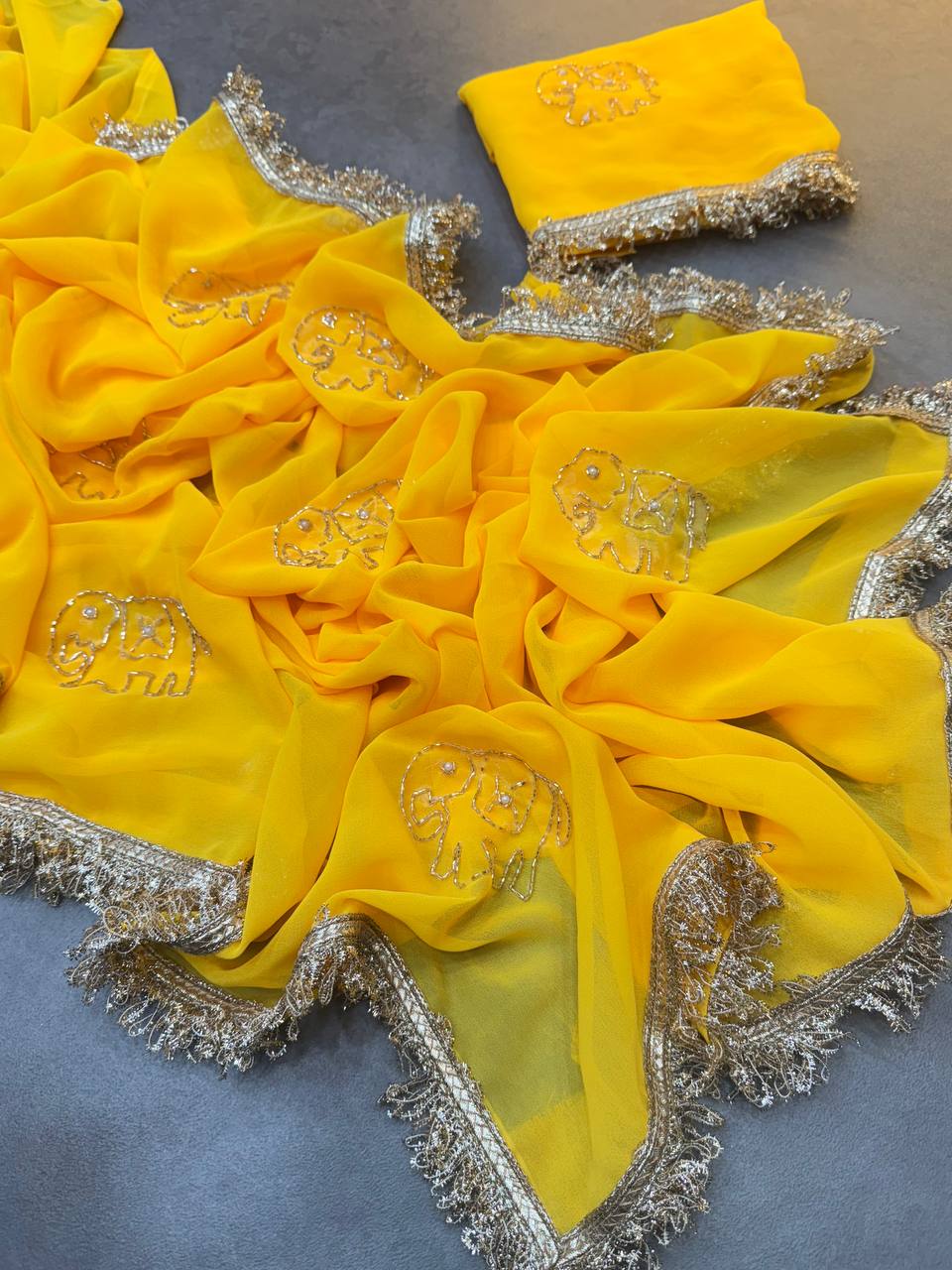 SUPER RICH HANDWORK SAREE WITH FRILL LACE