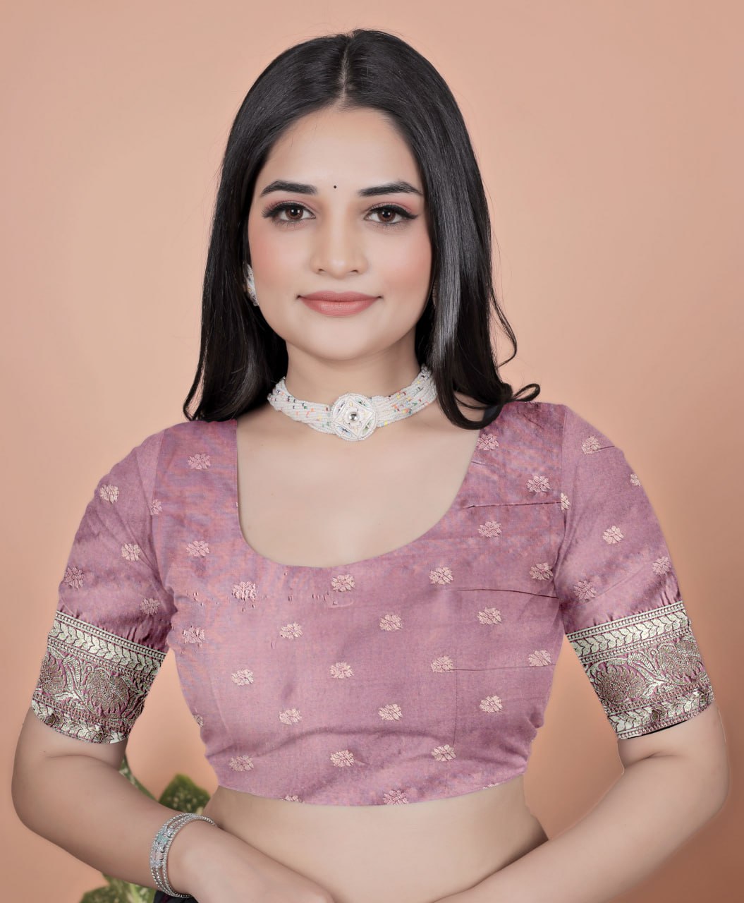 Dusty Rose Banarasi Silk Saree with Gold Zari Butti and Regal Pallu