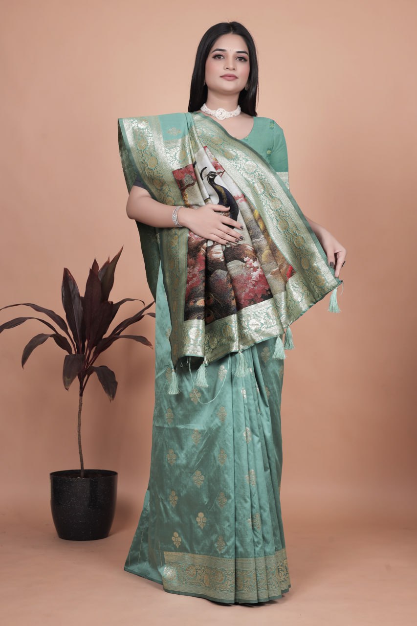 Elegant Peacock Motif Silk Saree