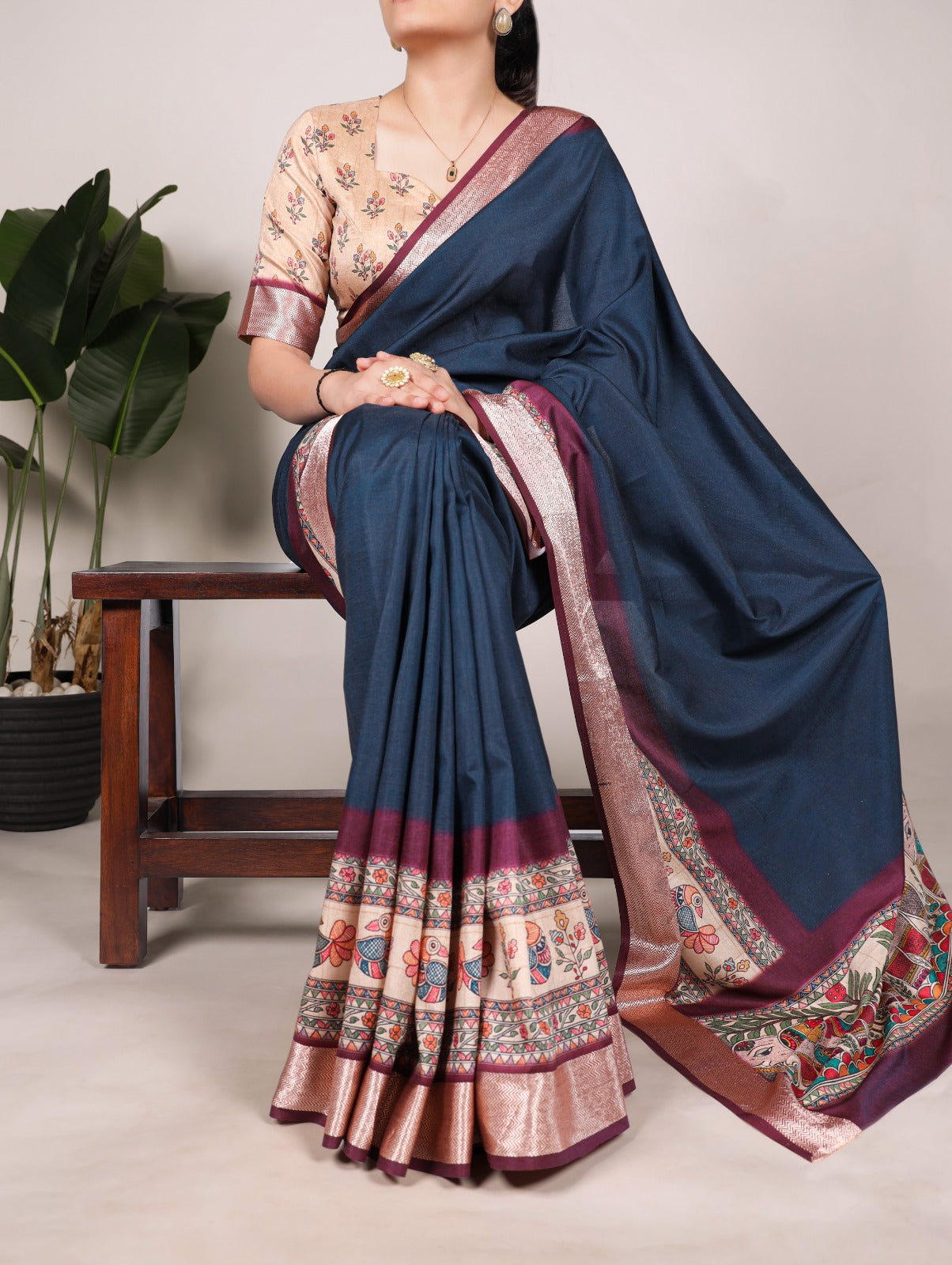 Tussar Silk With Viscose Border Printed Saree