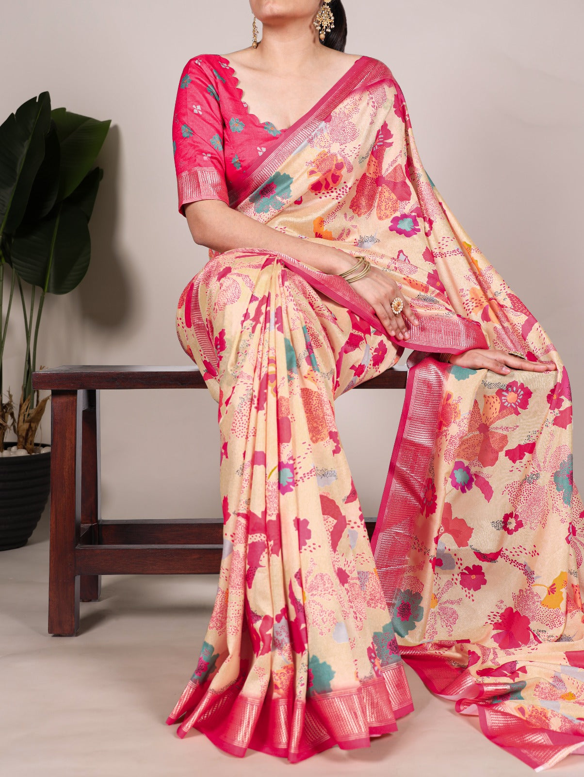 Tussar Silk With Viscose Border Printed Saree
