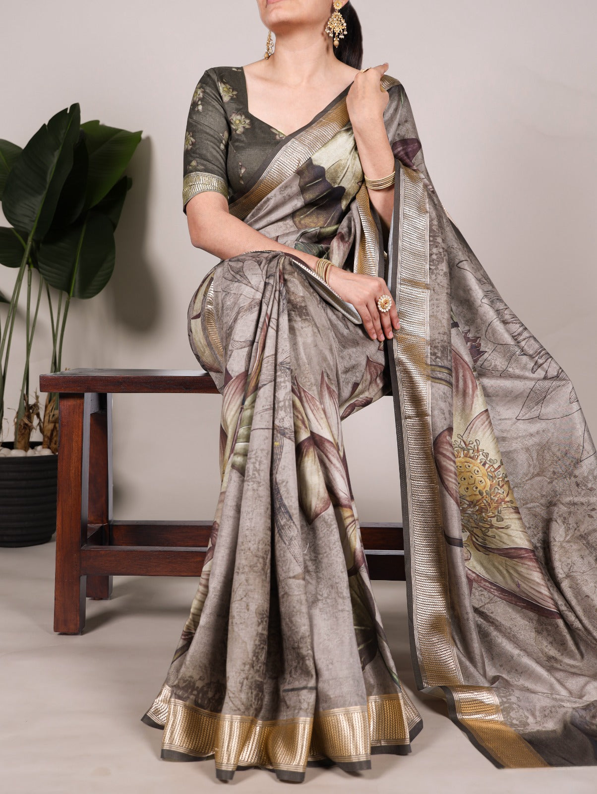 Tussar Silk With Viscose Border Printed Saree