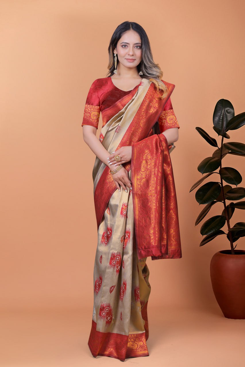 Elegant Banarasi Silk Saree with Rich Zari Work and Contrast Blouse Piece