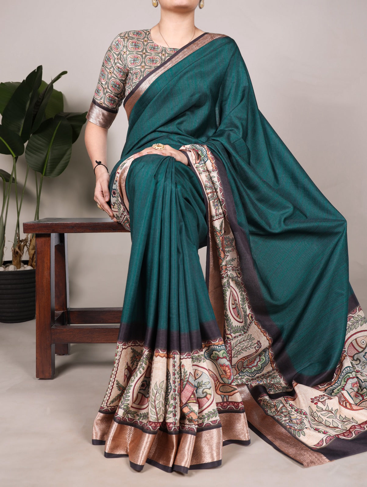 Tussar Silk With Viscose Border Printed Saree