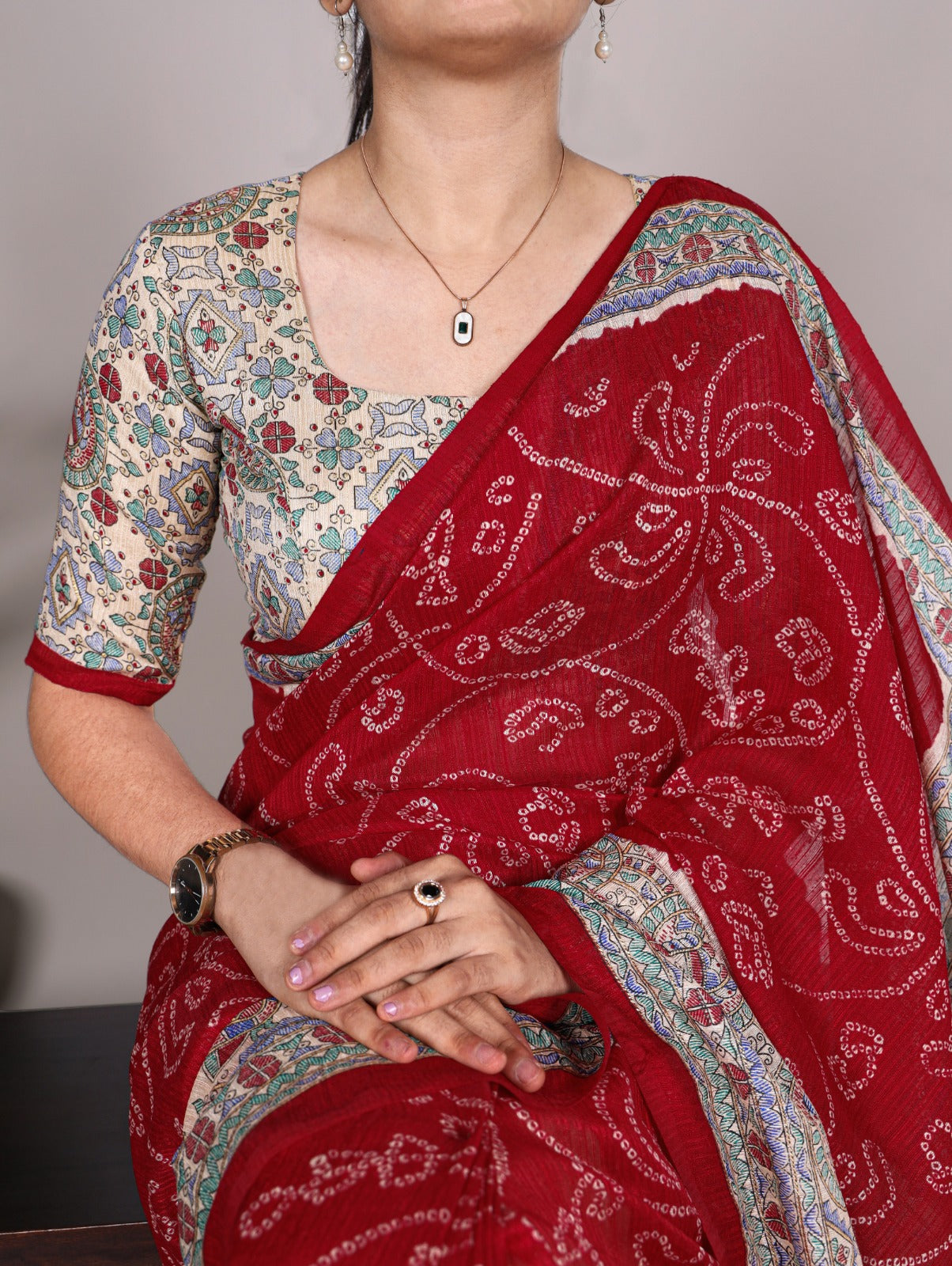 Fusion Of Madhubani and Bandhej Saree