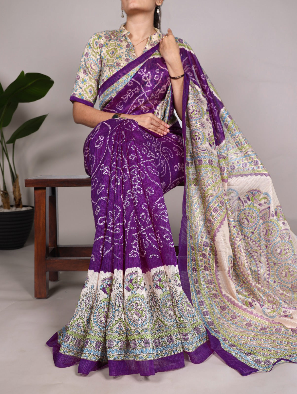 Fusion Of Madhubani and Bandhej Saree