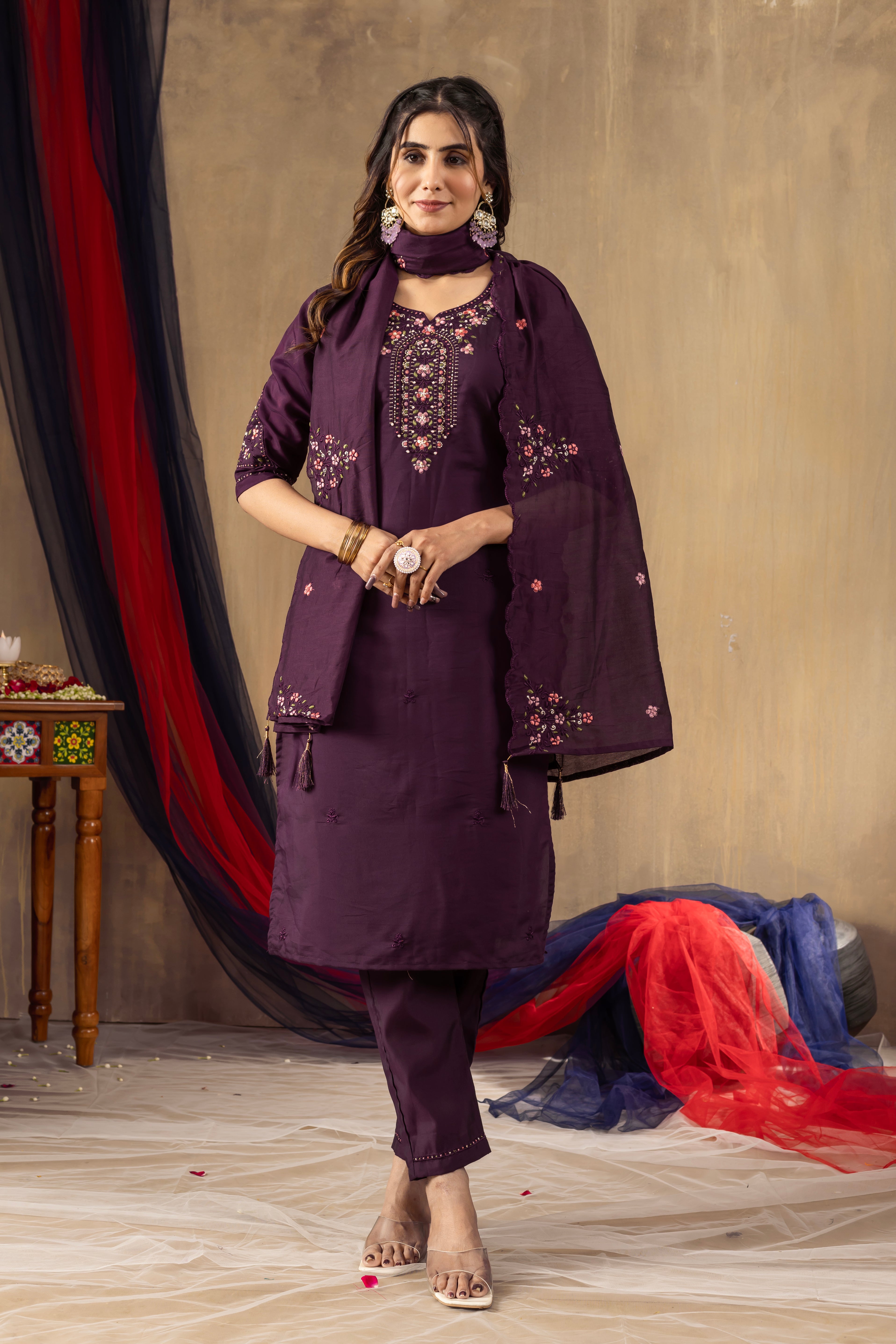 Elegant Straight Kurti Pant Dupatta Set