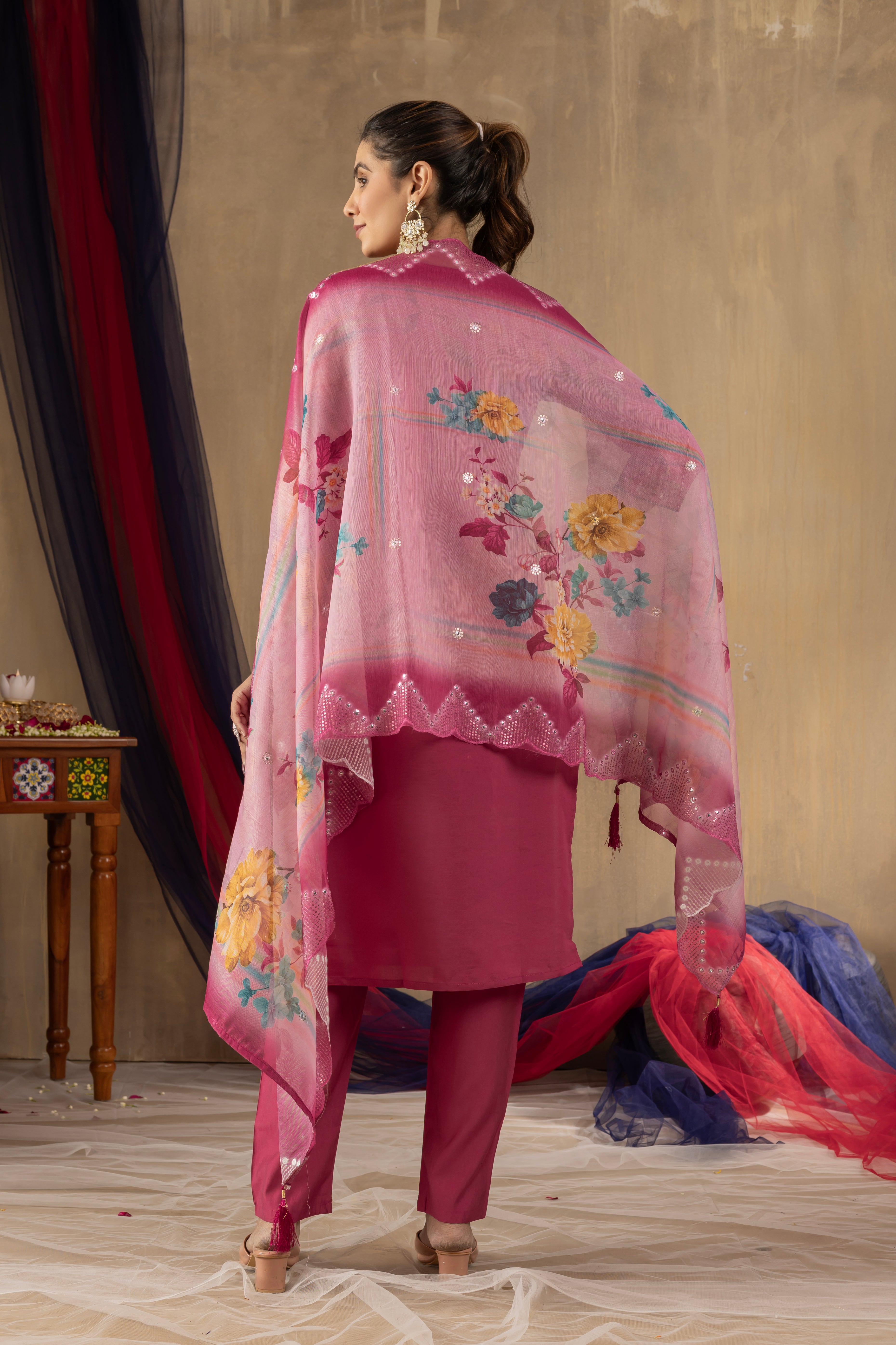 Elegant Straight Kurti Pant Dupatta Set