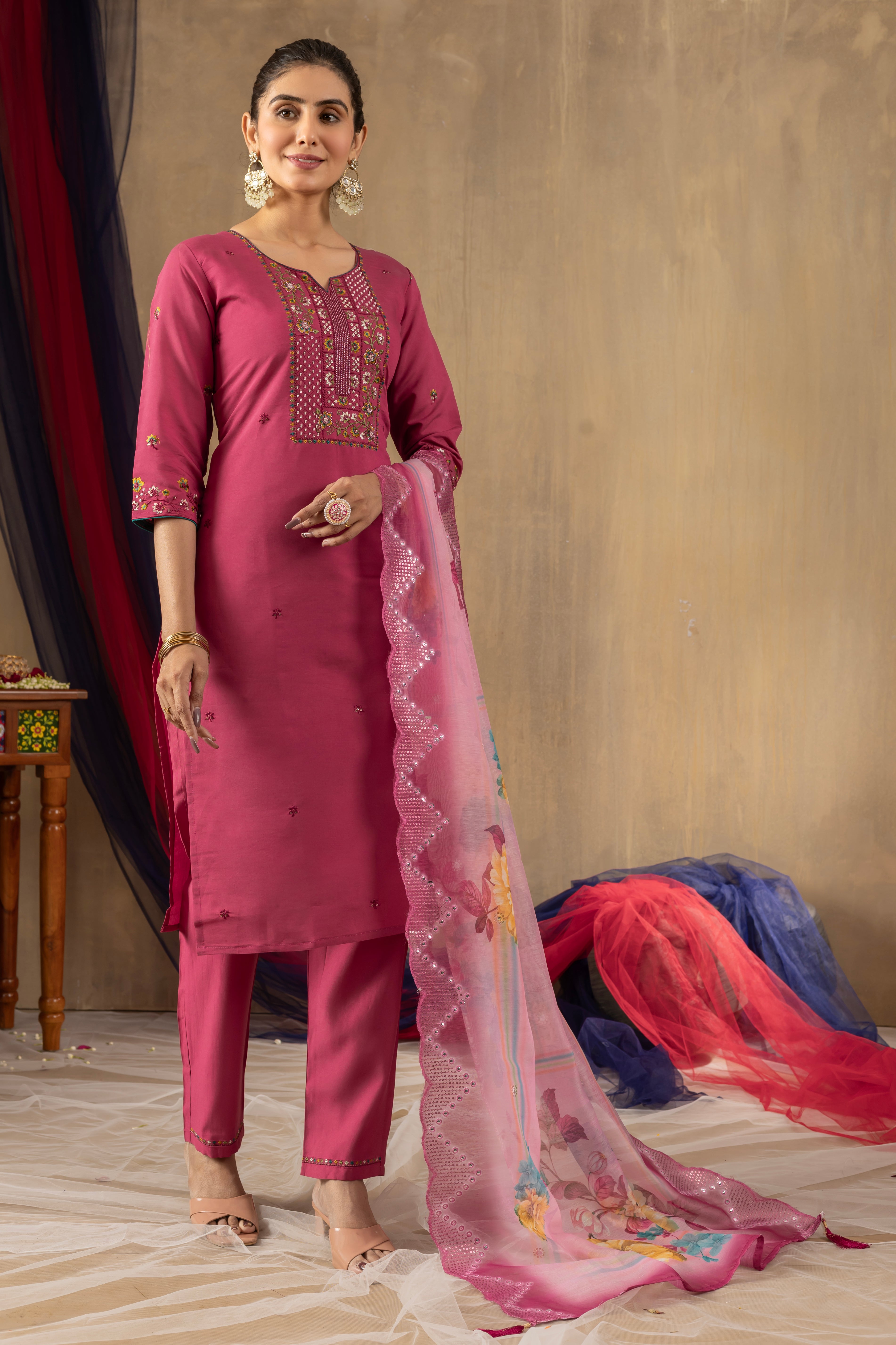 Elegant Straight Kurti Pant Dupatta Set