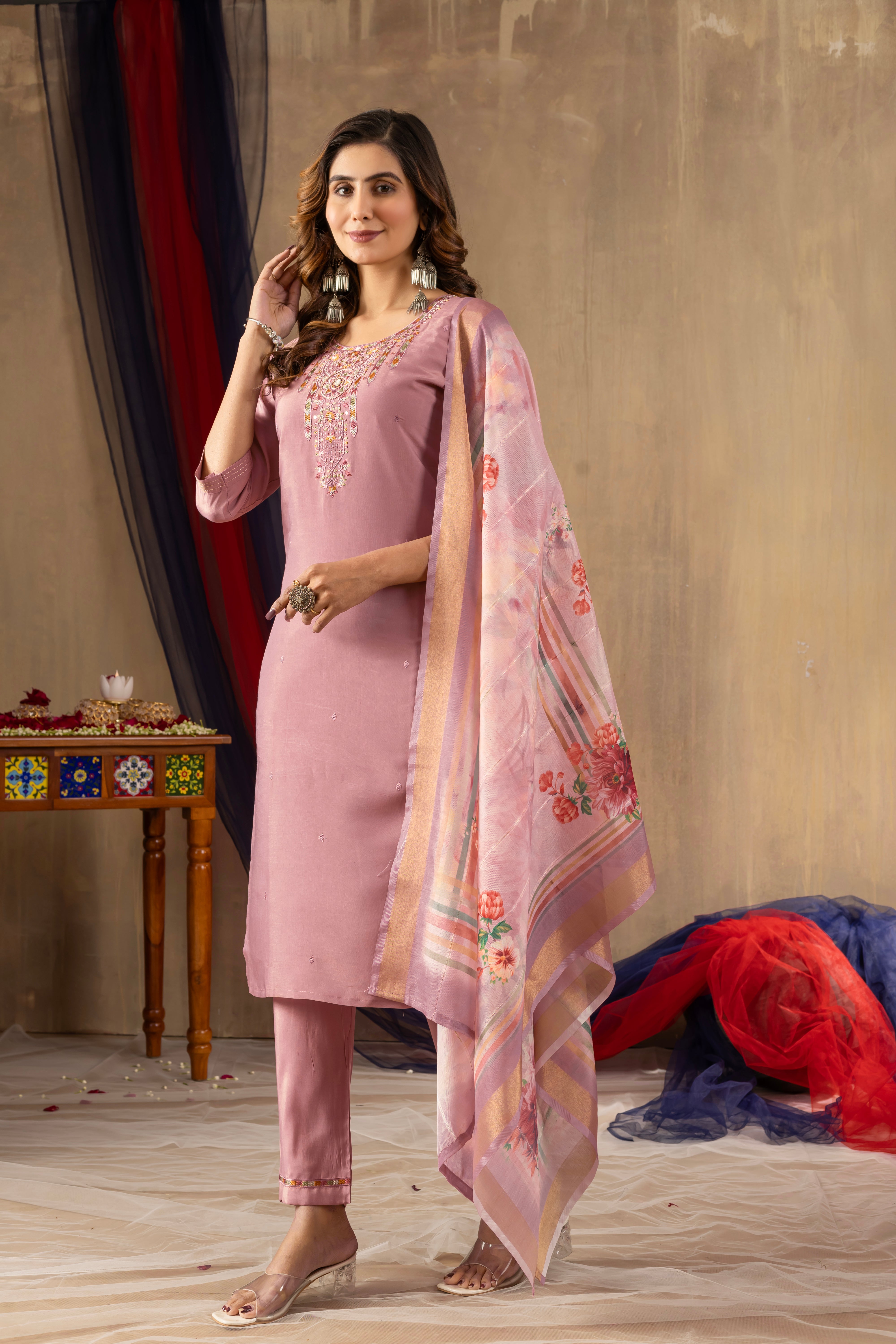 Elegant Straight Kurti Pant Dupatta Set