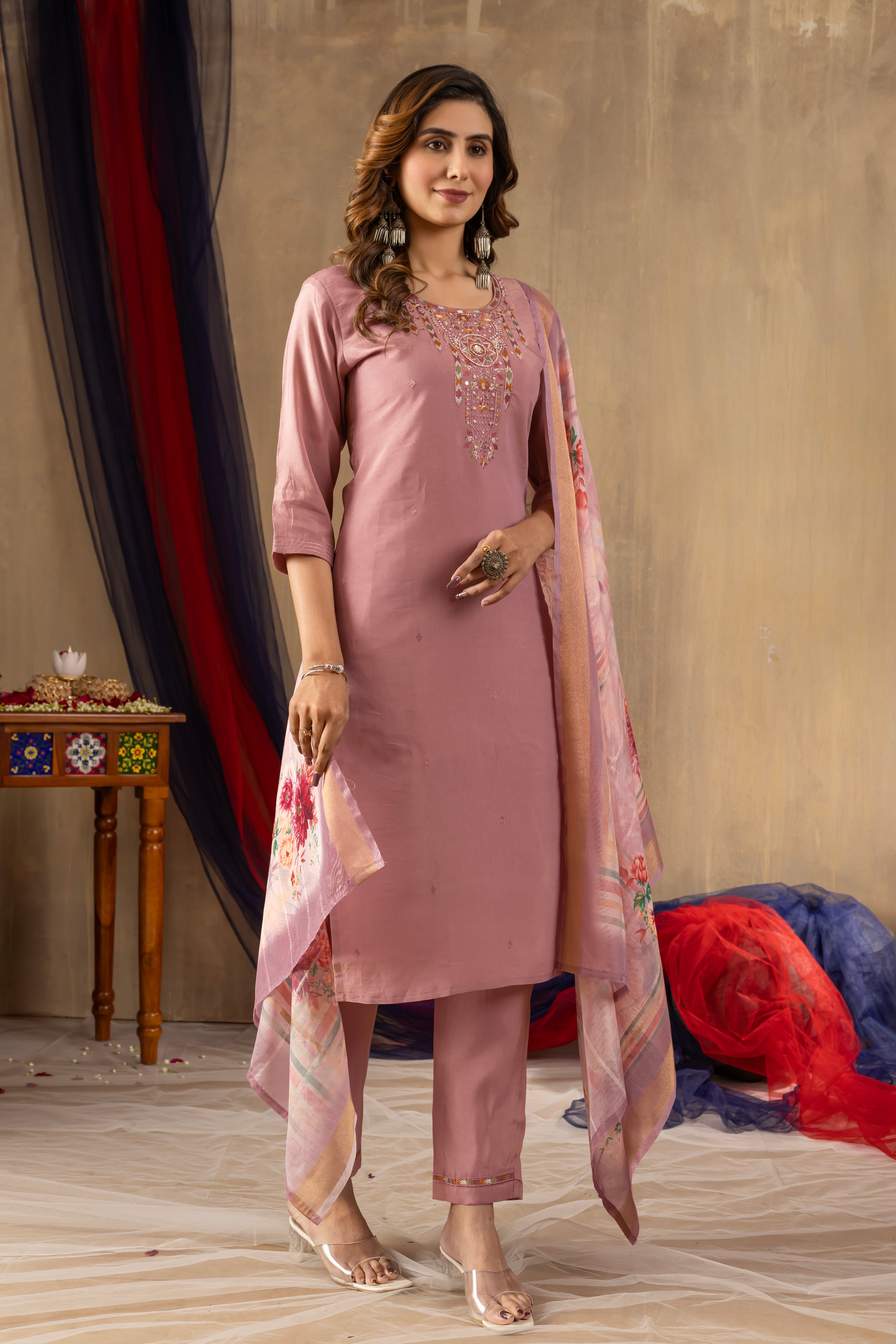 Elegant Straight Kurti Pant Dupatta Set