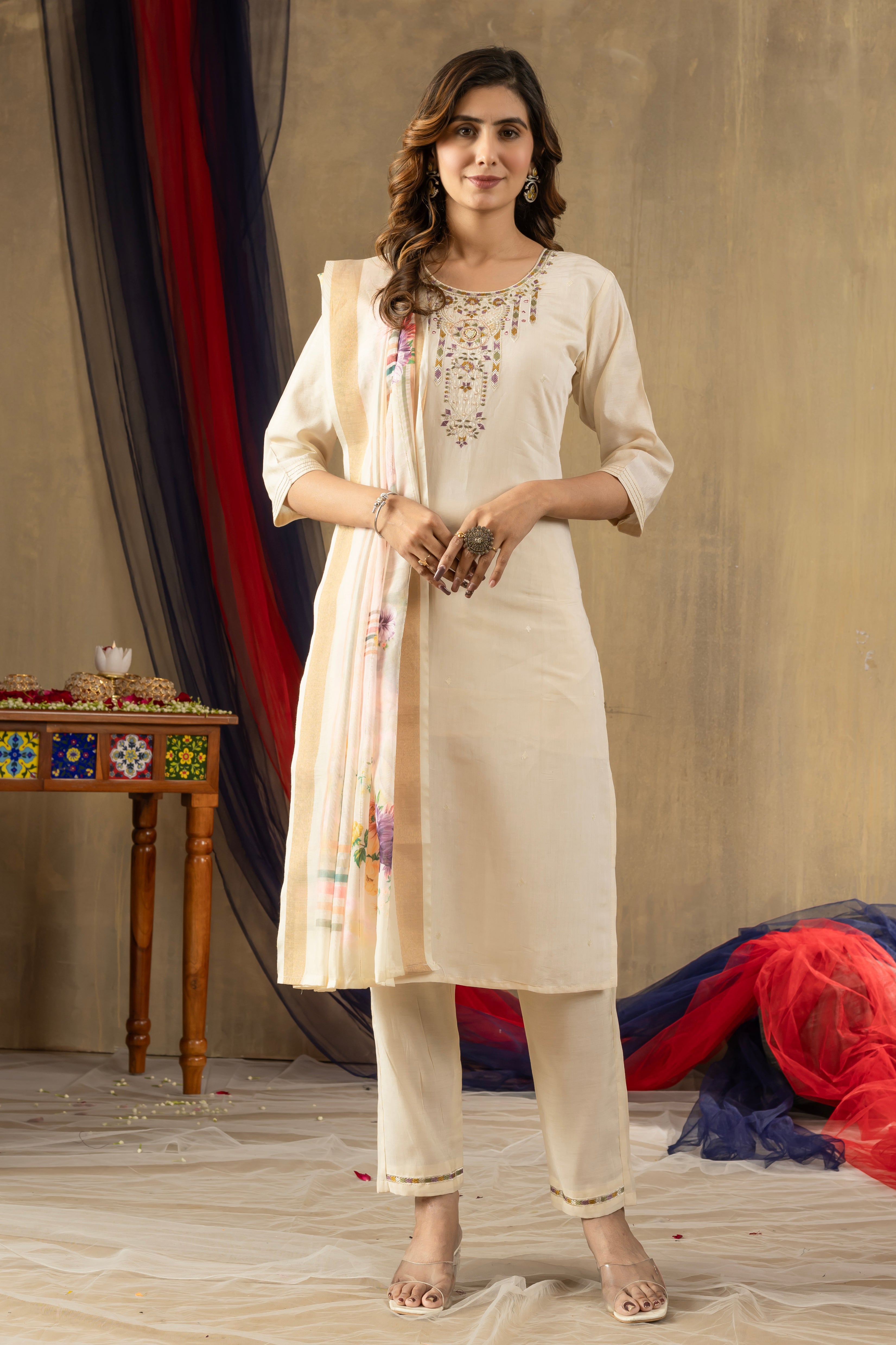 Elegant Straight Kurti Pant Dupatta Set