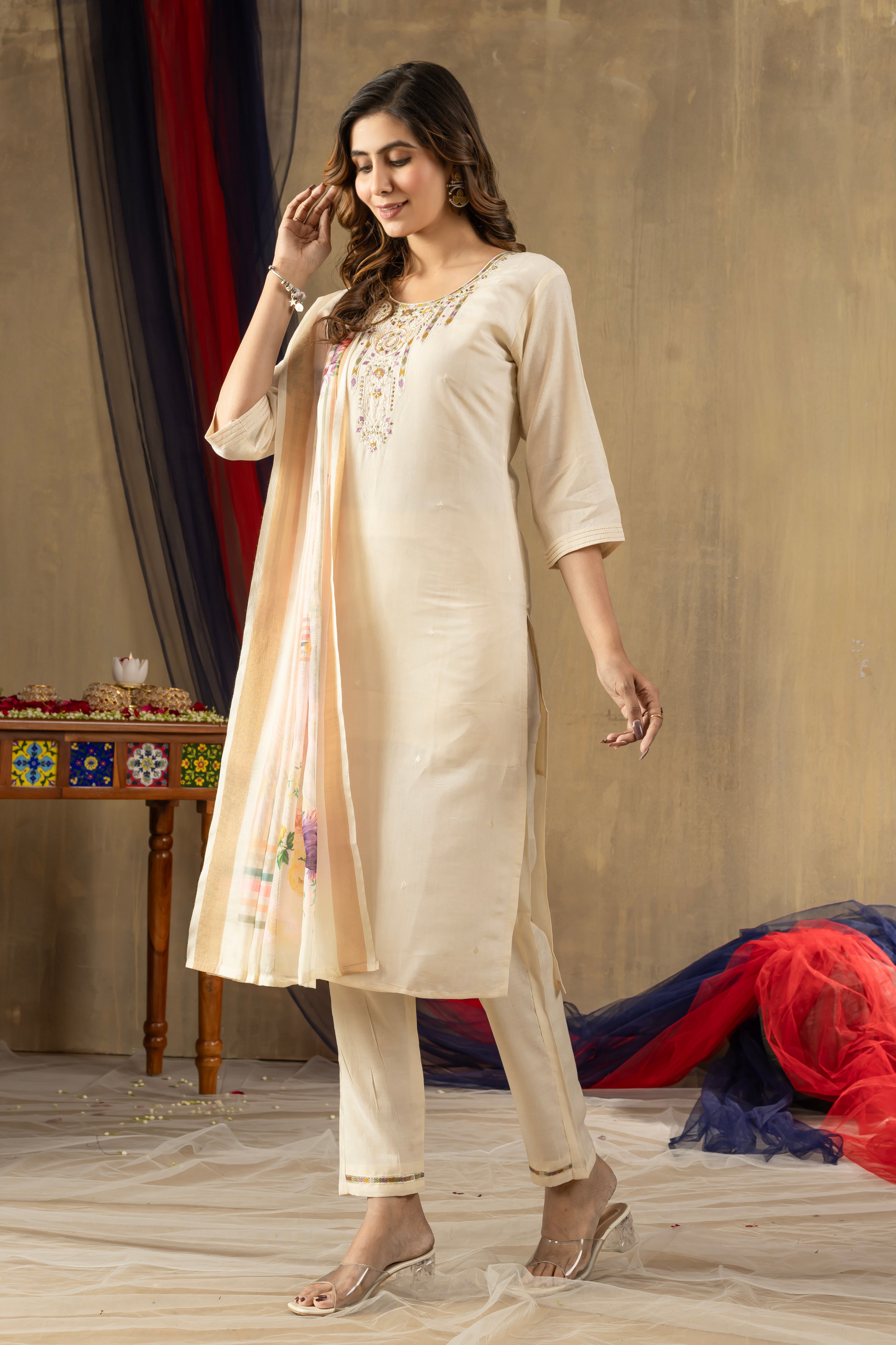 Elegant Straight Kurti Pant Dupatta Set