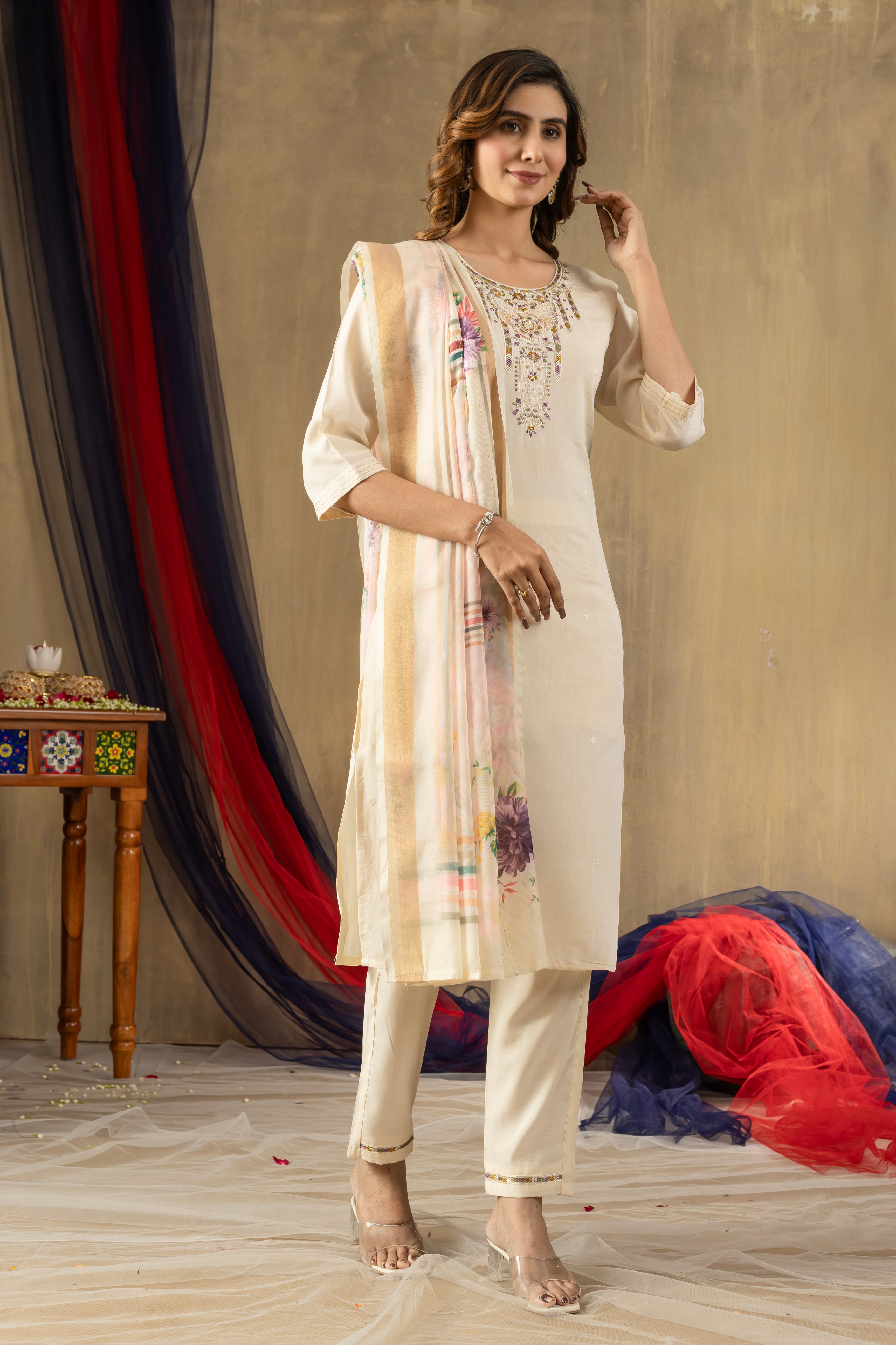 Elegant Straight Kurti Pant Dupatta Set