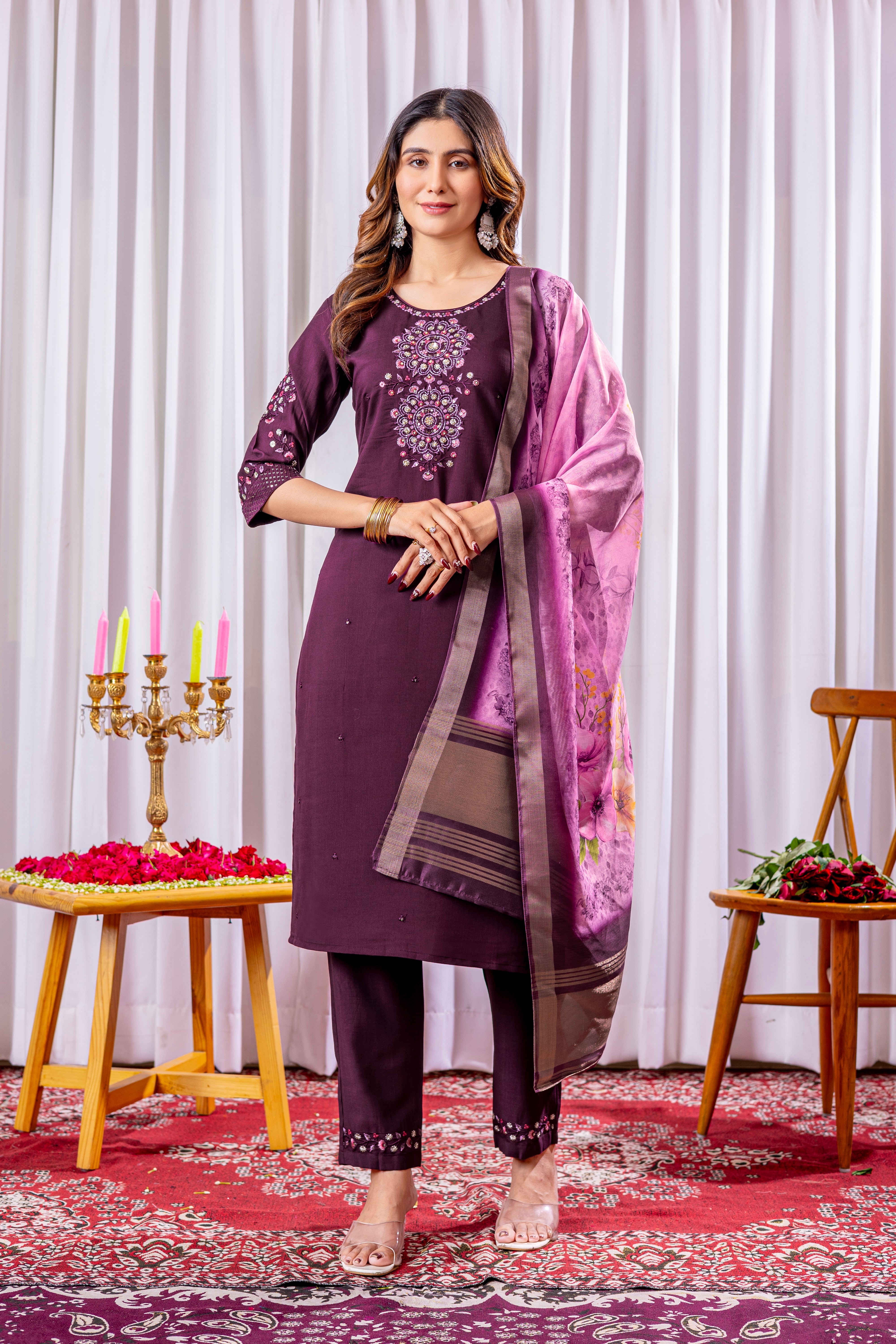 Elegant Straight Kurti Pant Dupatta Set