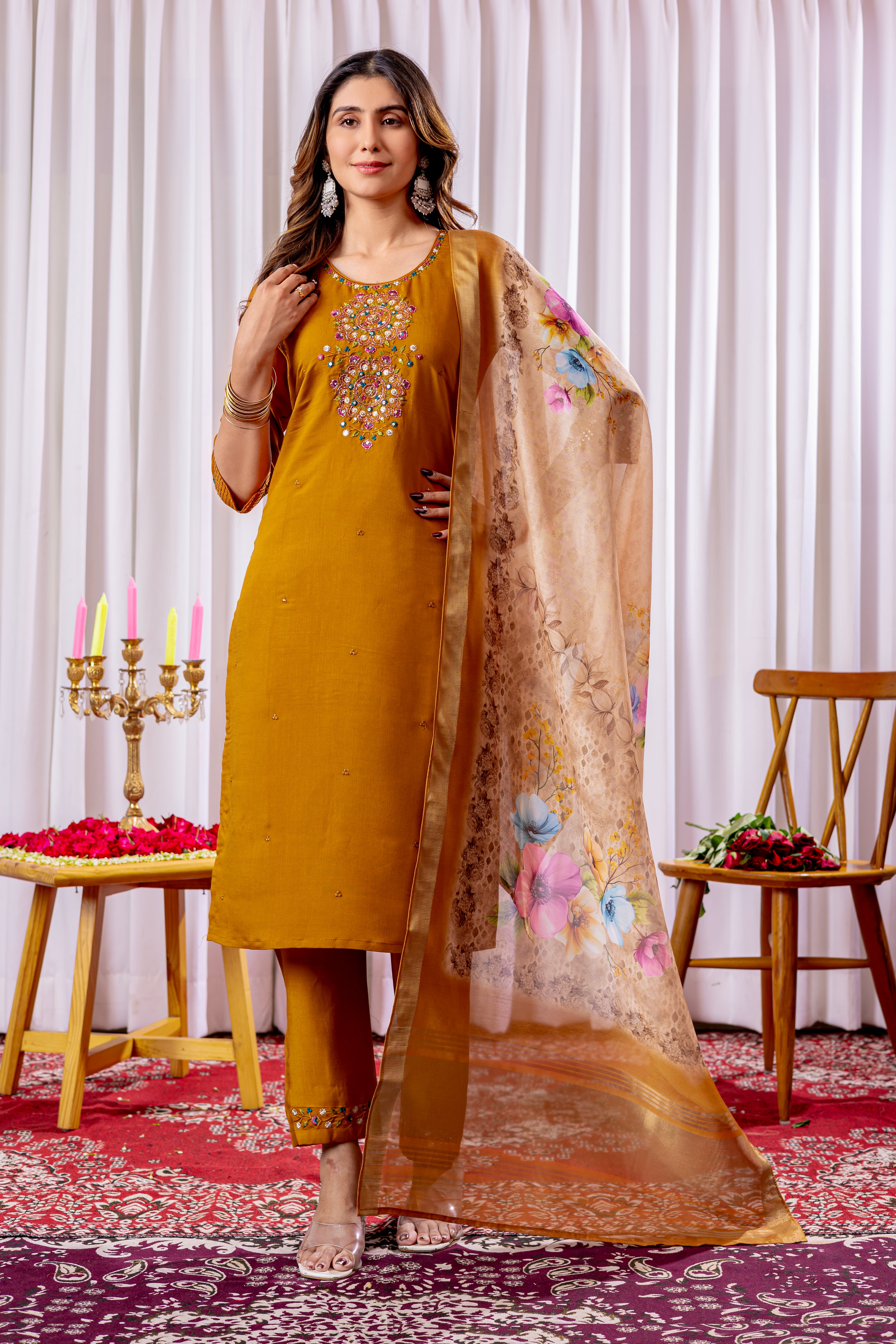 Elegant Straight Kurti Pant Dupatta Set