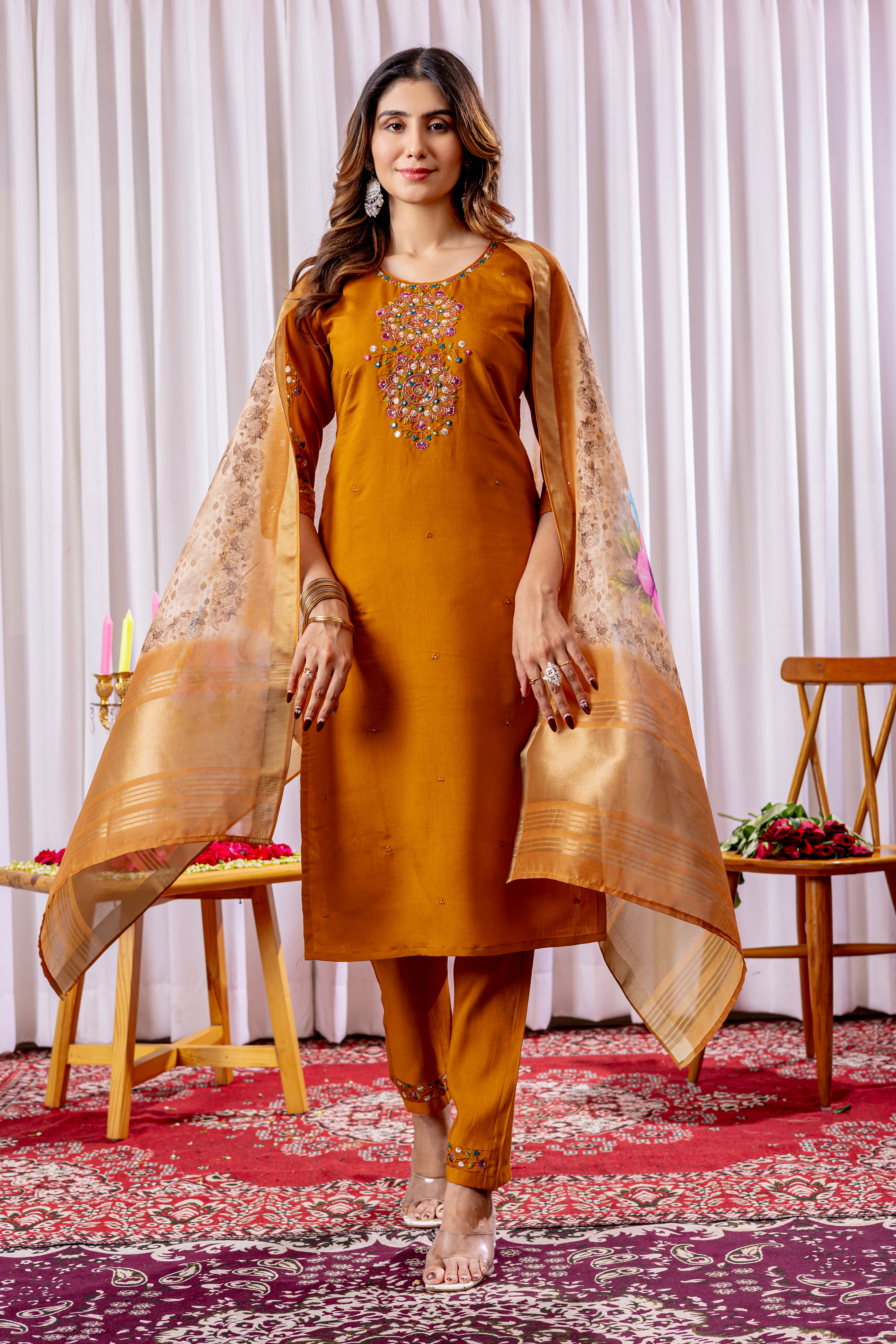 Elegant Straight Kurti Pant Dupatta Set