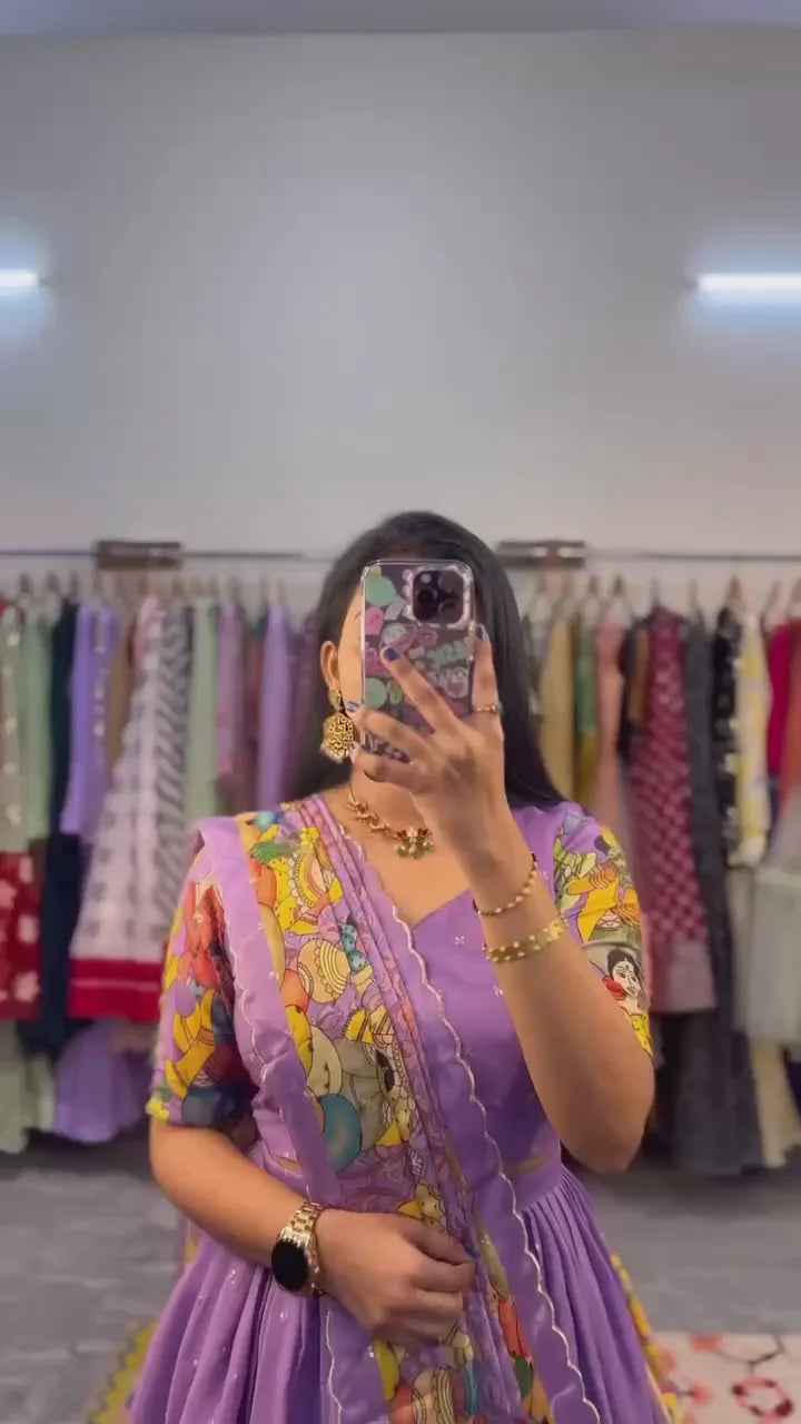 Vibrant Traditional Lehenga in Indian Lavender with Multi-Color Prints