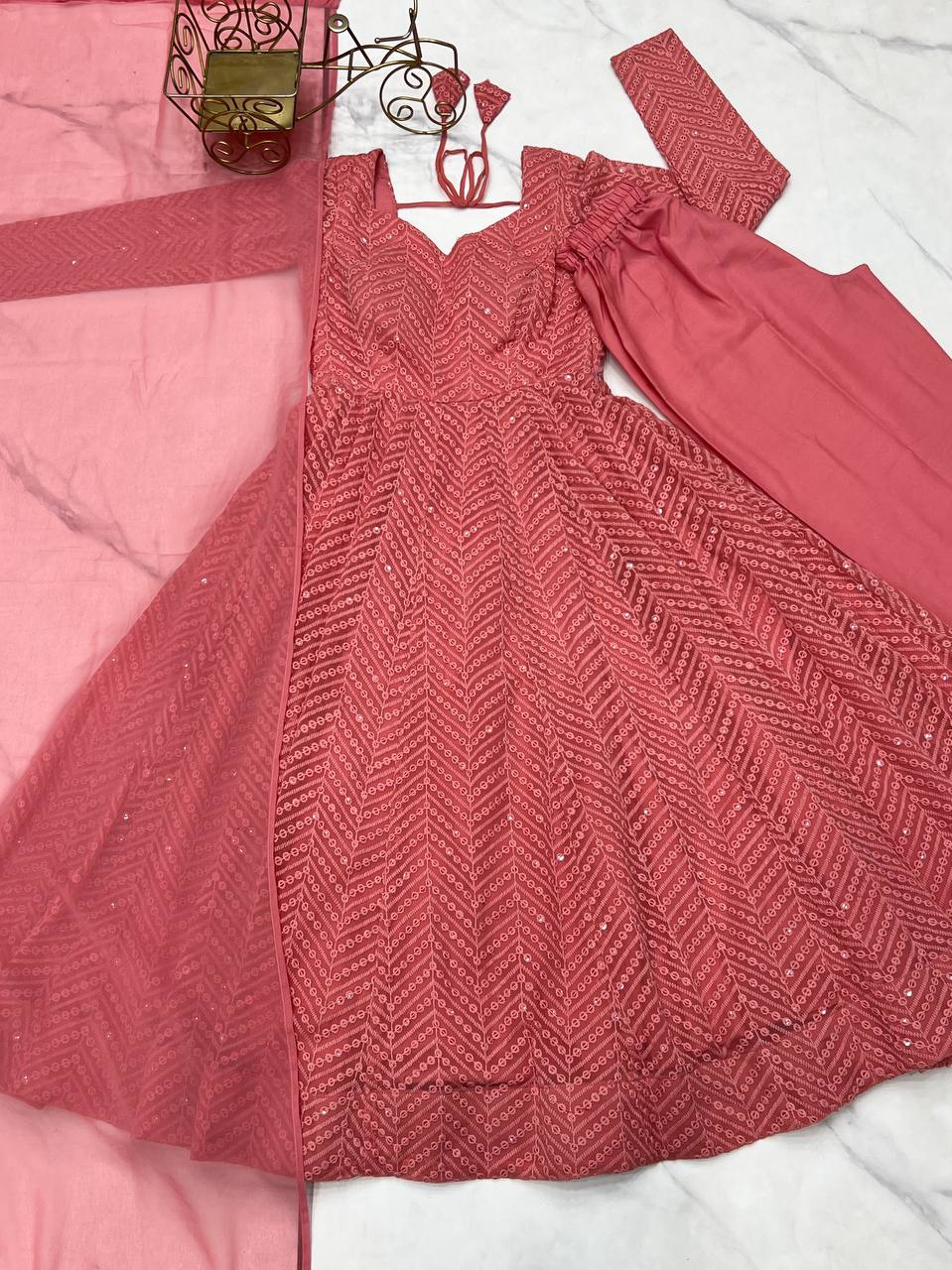 FULLY FLAIR KALI PATTERN AND CANVAS PATTA WITH DUPPTA SET,PENT READY TO WEAR*