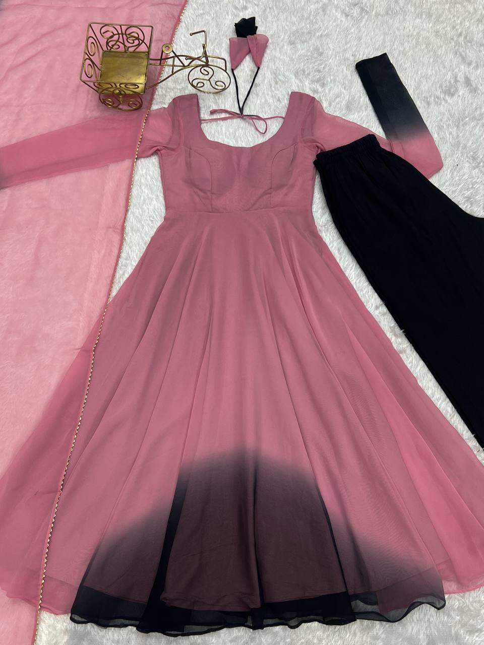 PURE SOFT FOX GEORGETTE MOST TRENDY PADDING FABRIC FULLY FLAIR ANARKALI,WITH DUPPTA SET,PENT READY TO WEAR*