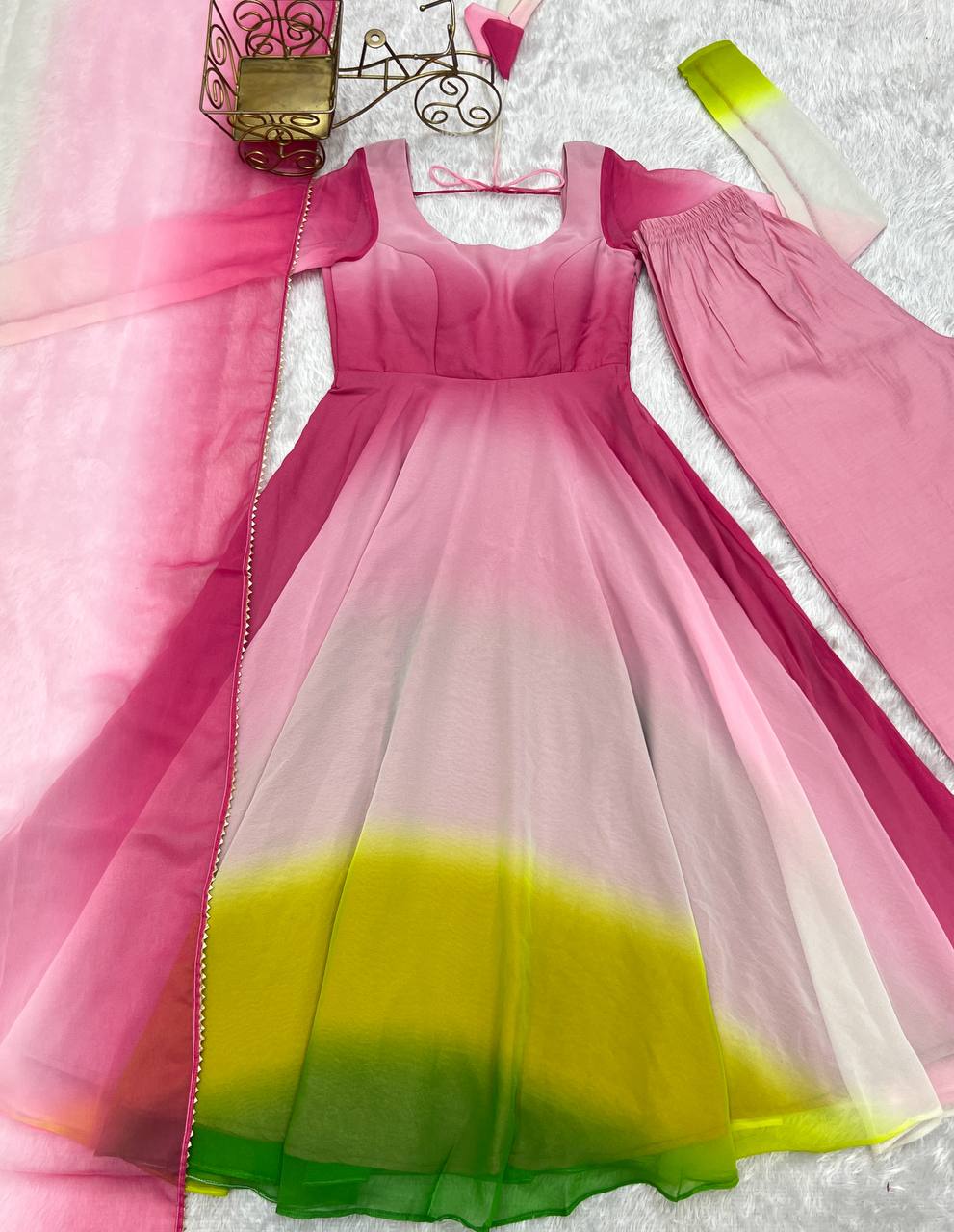 *PURE SOFT FOX GEORGETTE MOST TRENDY PADDING FABRIC FULLY FLAIR ANARKALI,WITH DUPPTA SET,PENT READY TO WEAR*