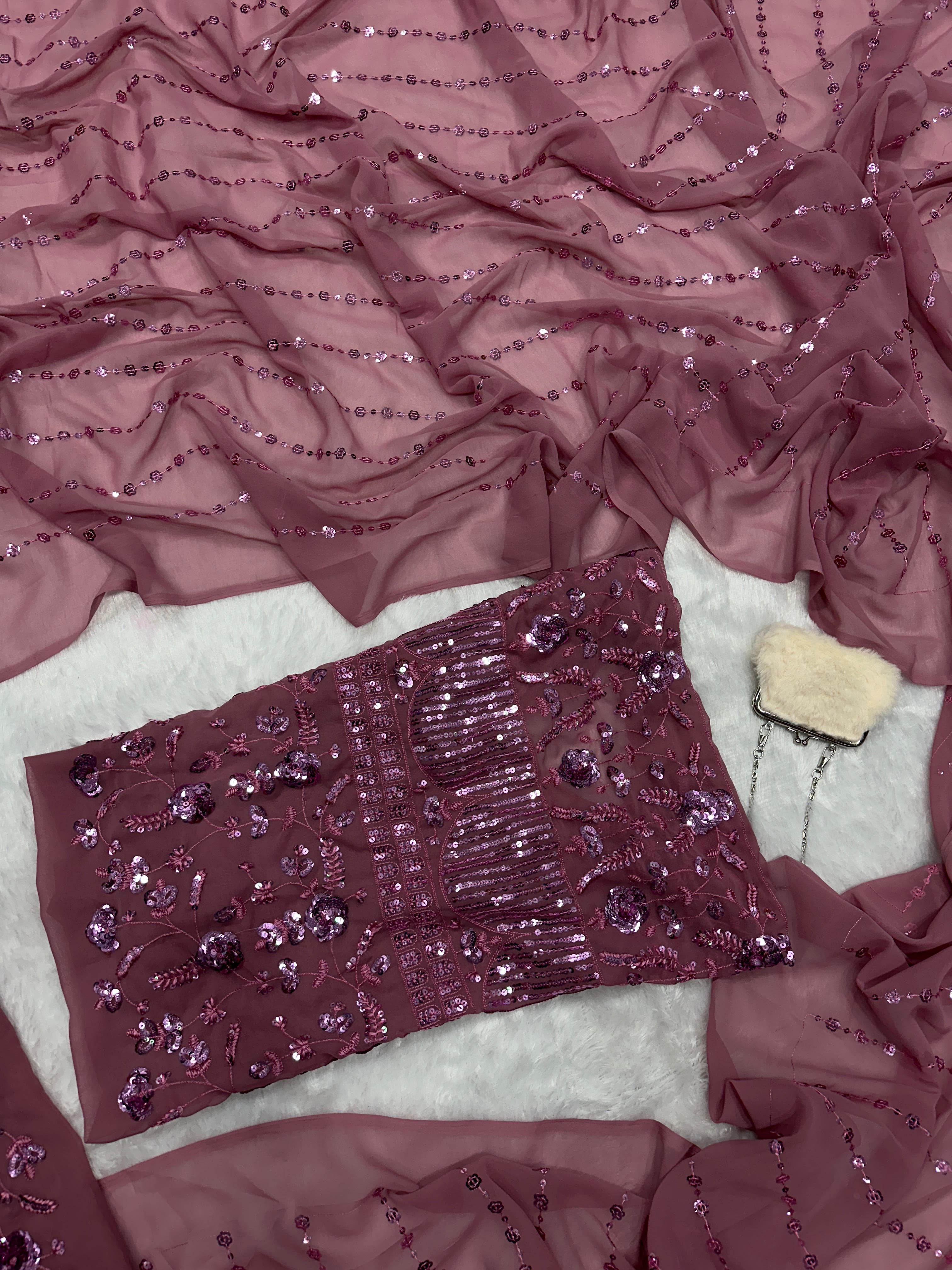 Pure Georgette fabric with Embroidery Sequins work saree