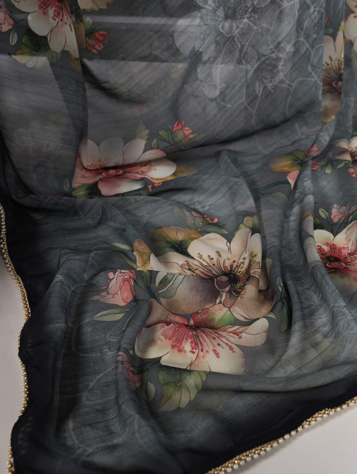 Georgette Floral Print With Lace Border Saree