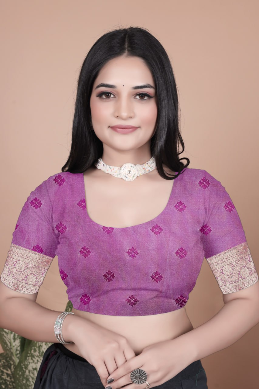 Royal Purple Banarasi Silk Saree with Golden Zari Butta Weaving