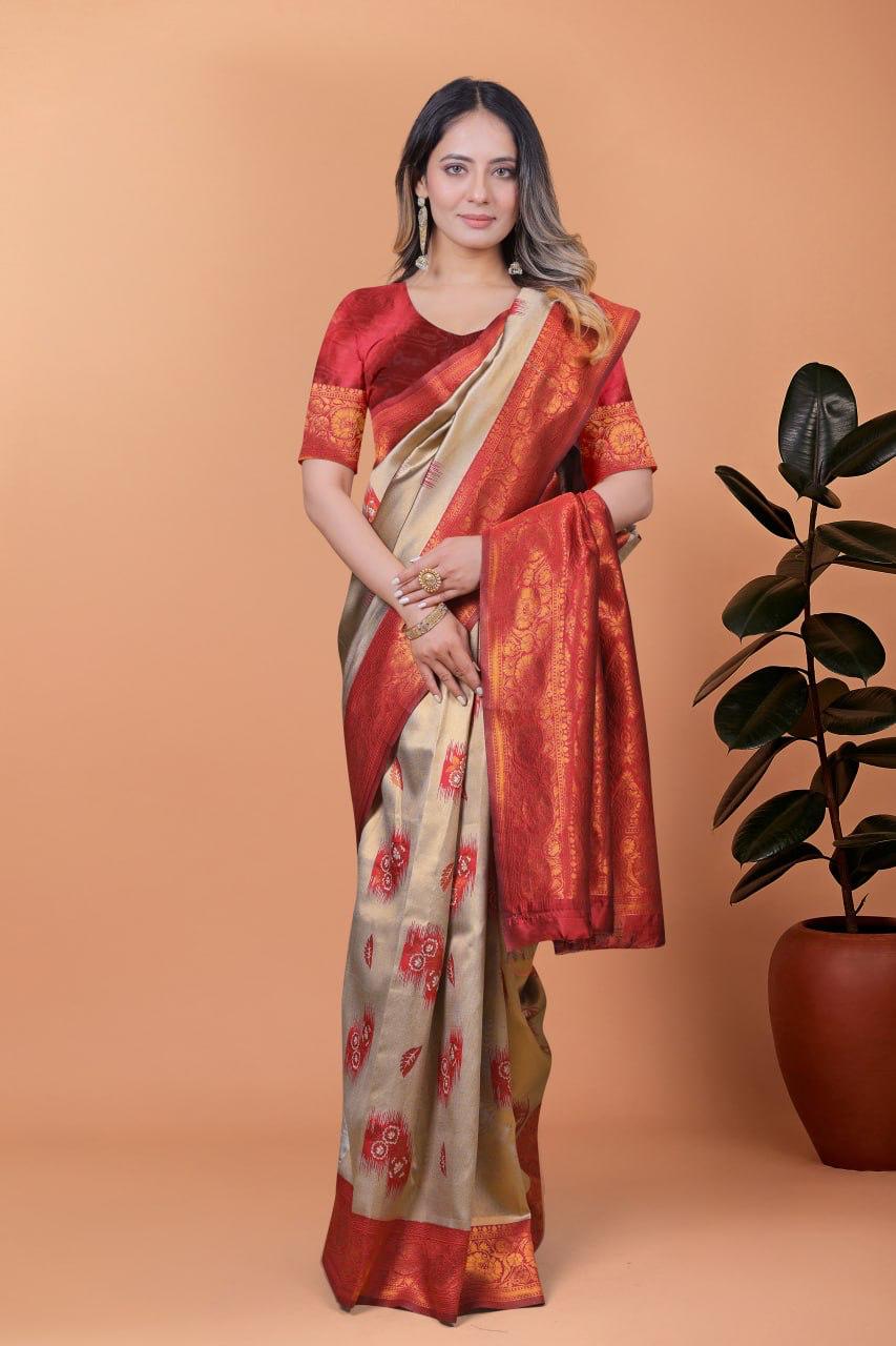 Elegant Banarasi Silk Saree with Rich Zari Work and Contrast Blouse Piece