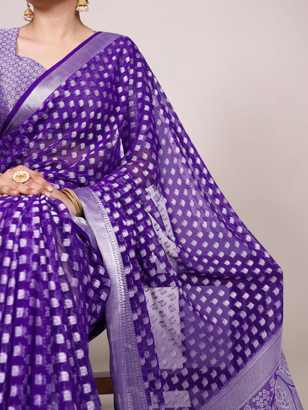 Nylon Georgette Zari Weaving Work Saree