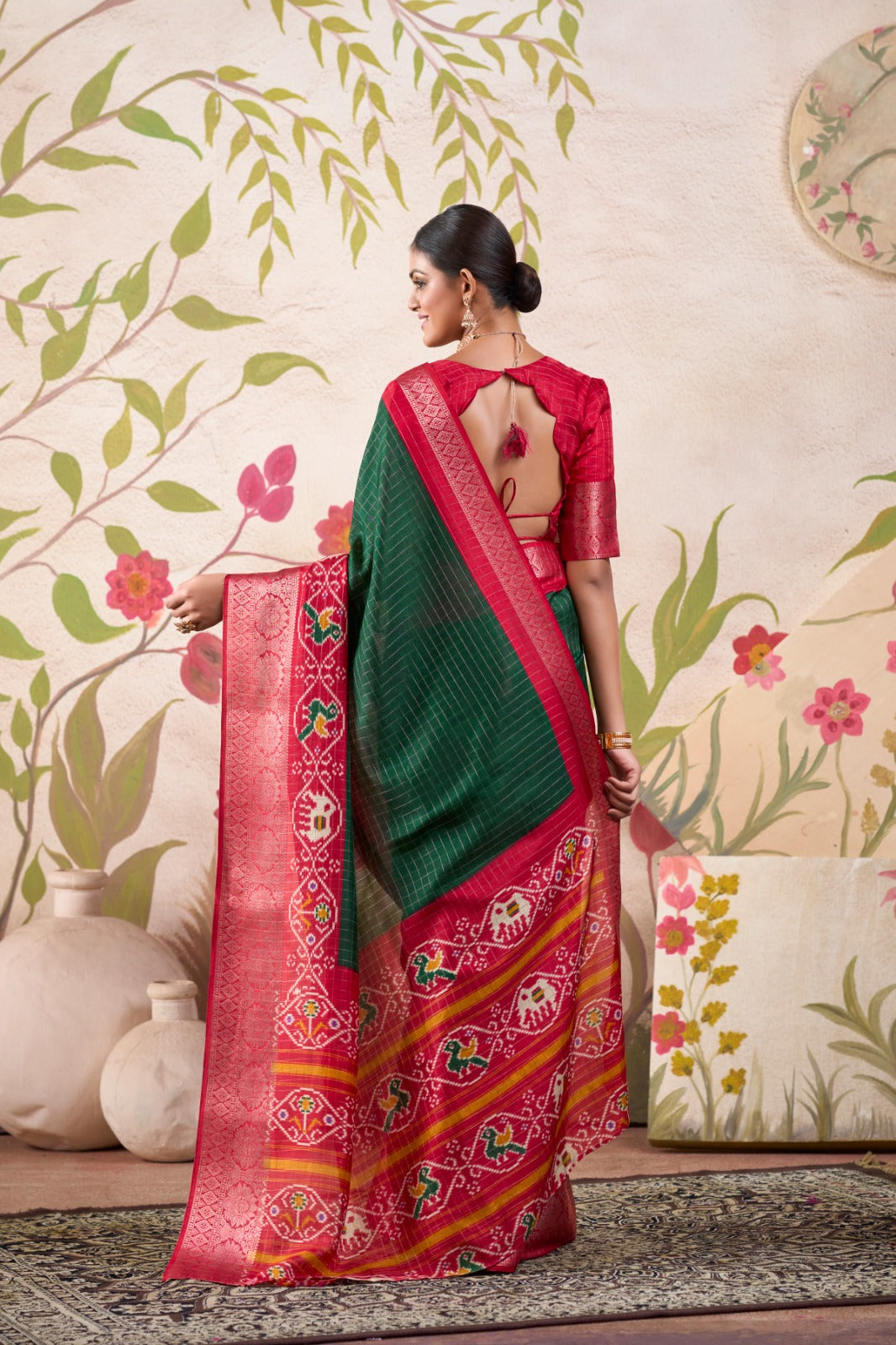 Tussar Chex Patola Print With Weaving Work BorderSaree