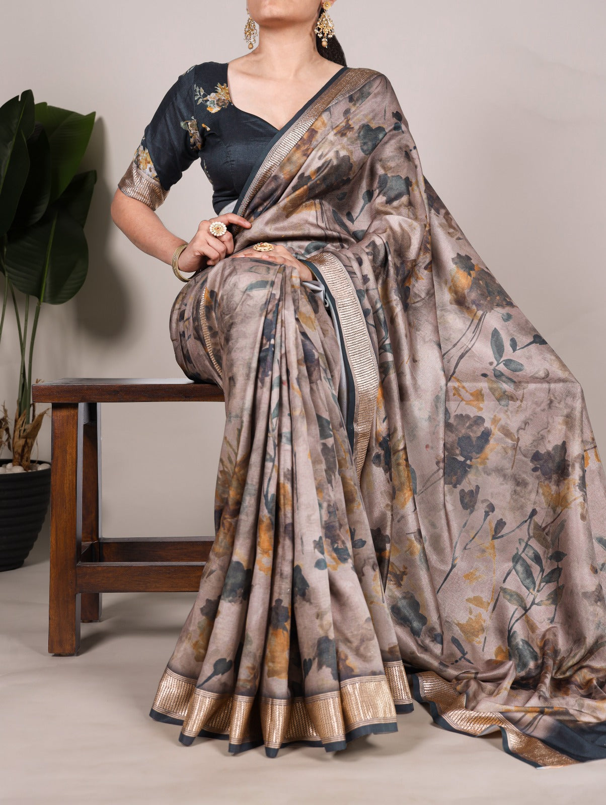 Tussar Silk With Viscose Border Printed Saree