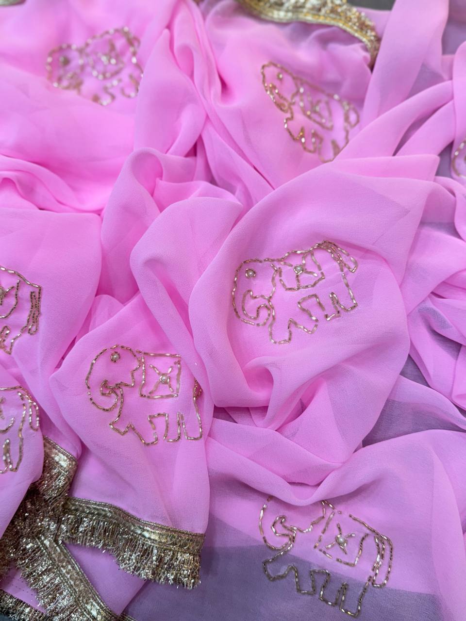 SUPER RICH HANDWORK SAREE WITH FRILL LACE