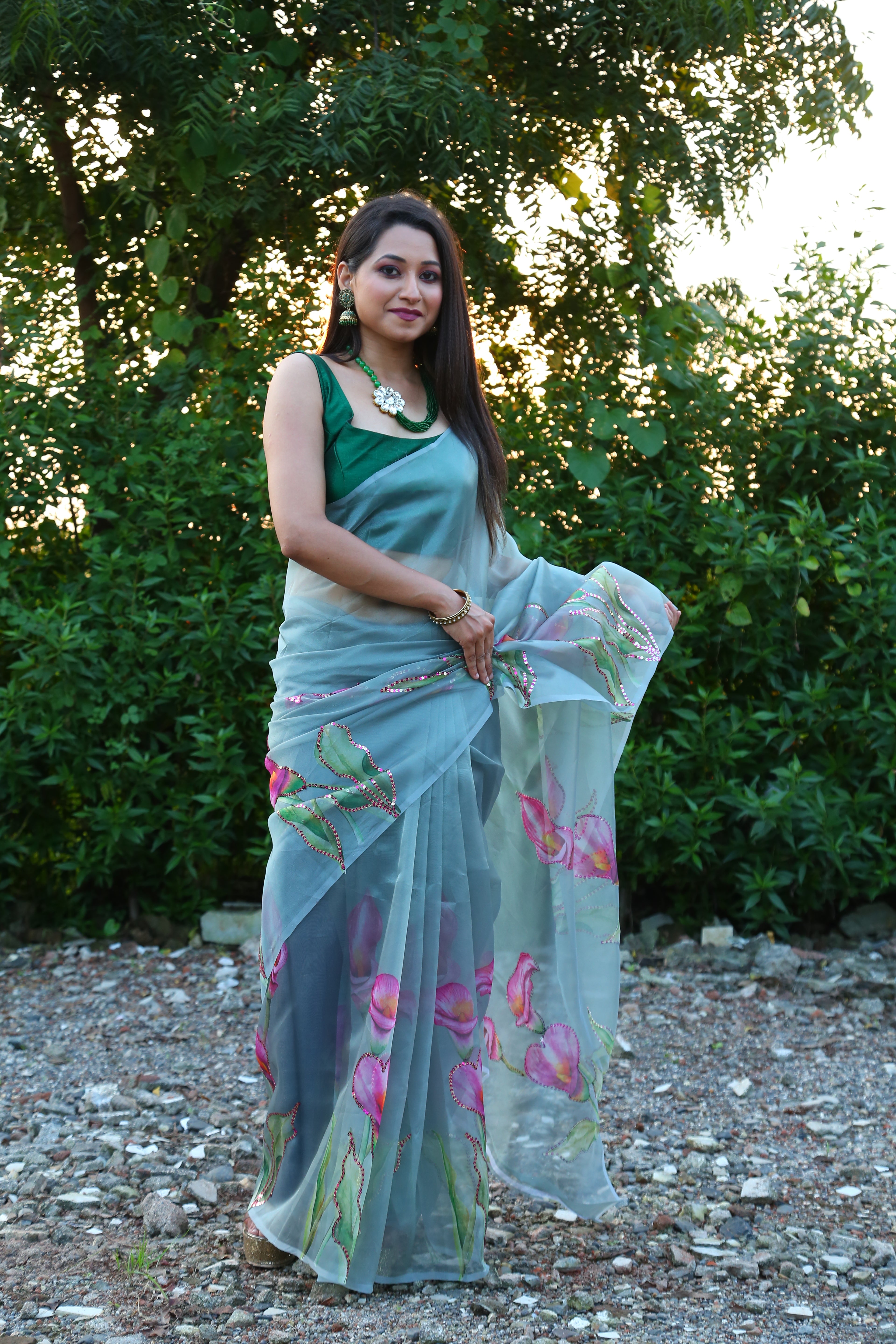 Exclusive Organza Sequence handwork saree